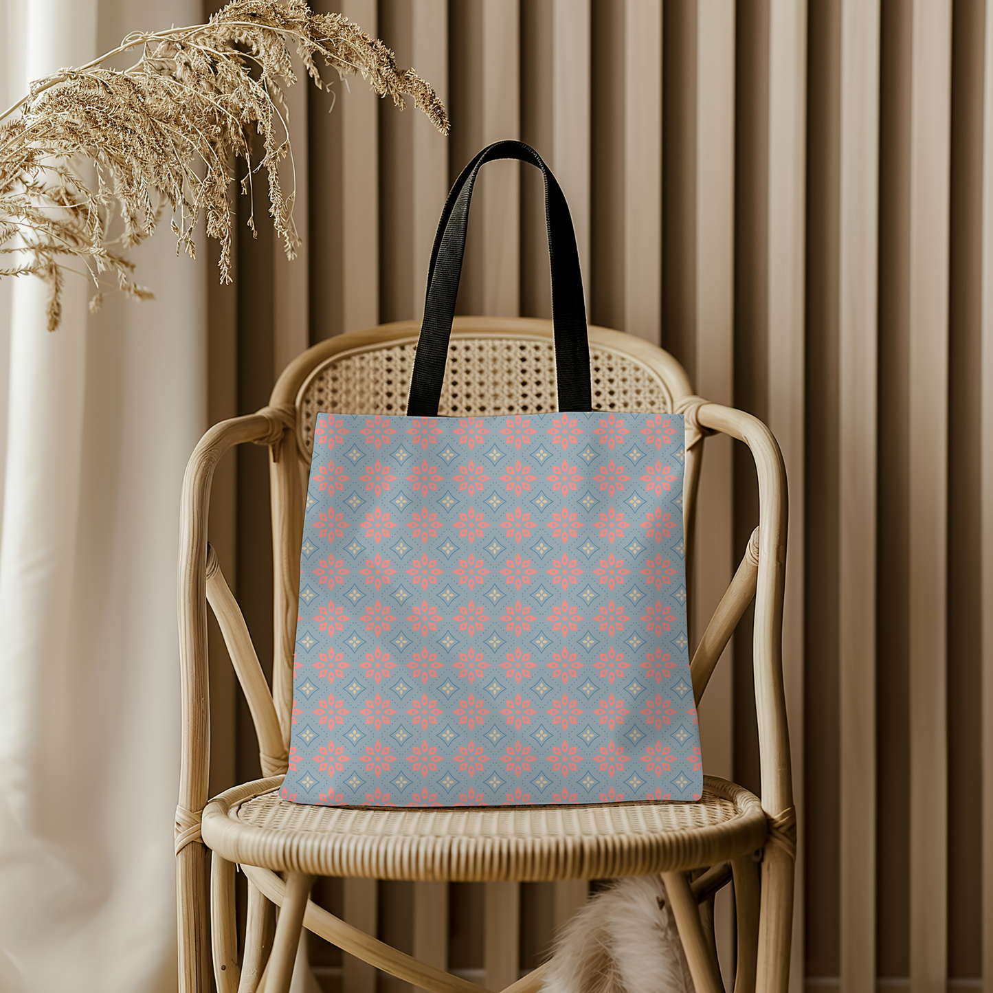 Gray & Coral Dots Canvas Tote Bag