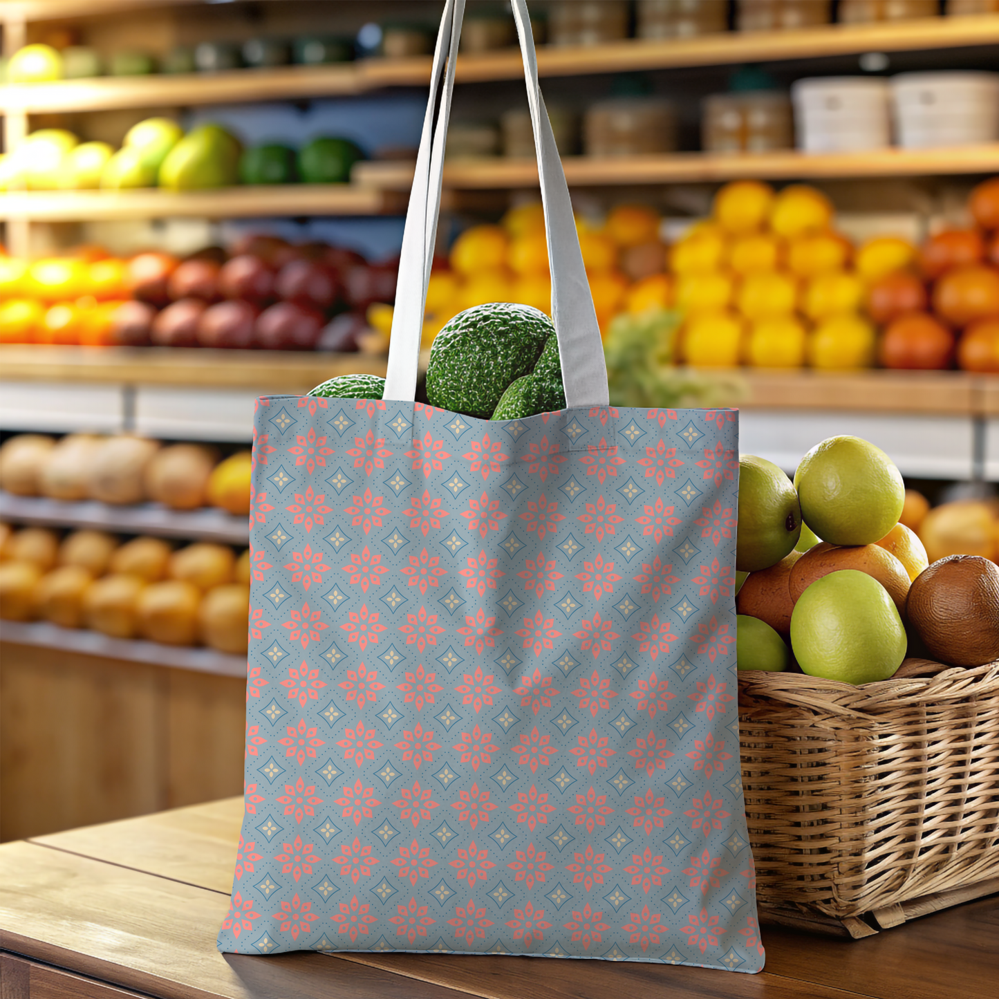 Gray & Coral Dots Canvas Tote Bag