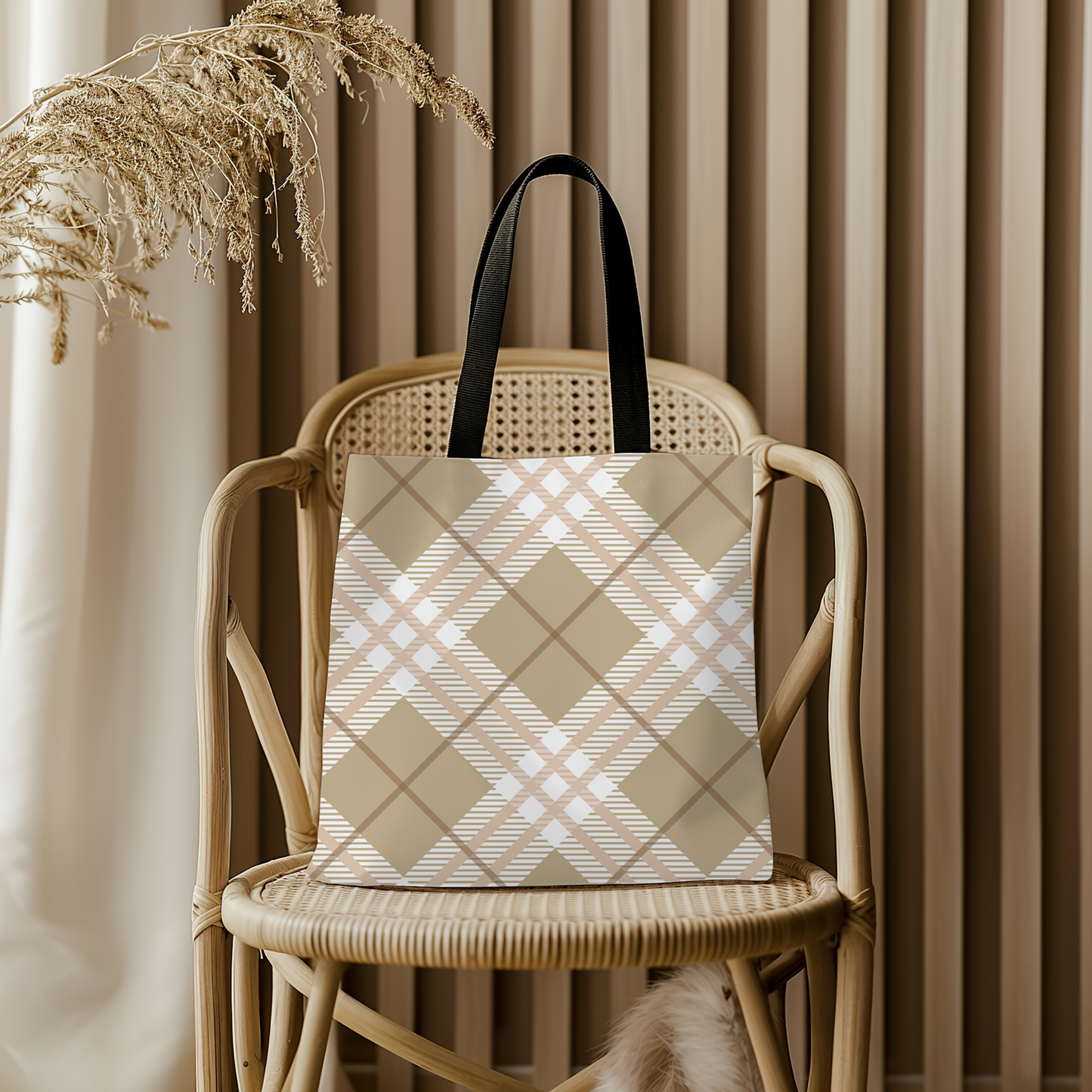 Modern Neutral Plaid Tote Bag