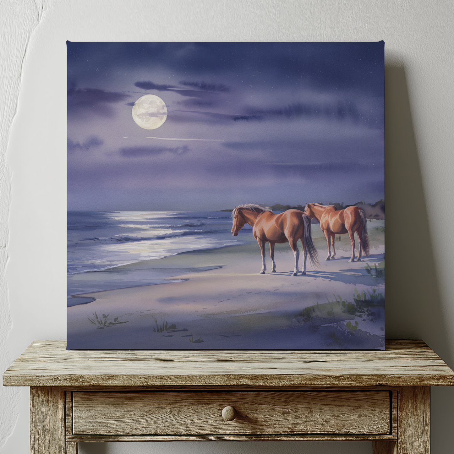 Horses by the Moonlight Canvas Wall Art