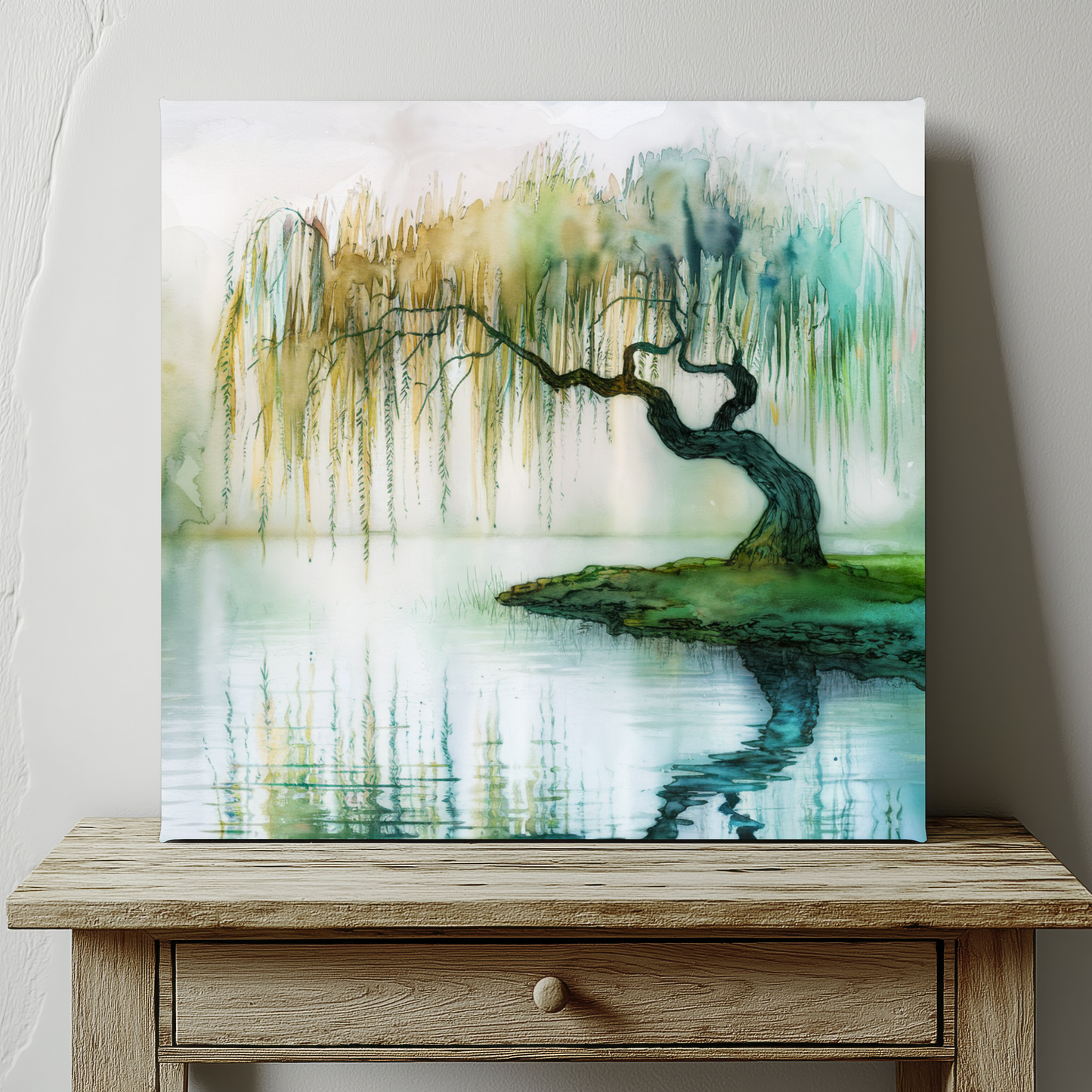 Serene Willow Tree Watercolor Canvas Print