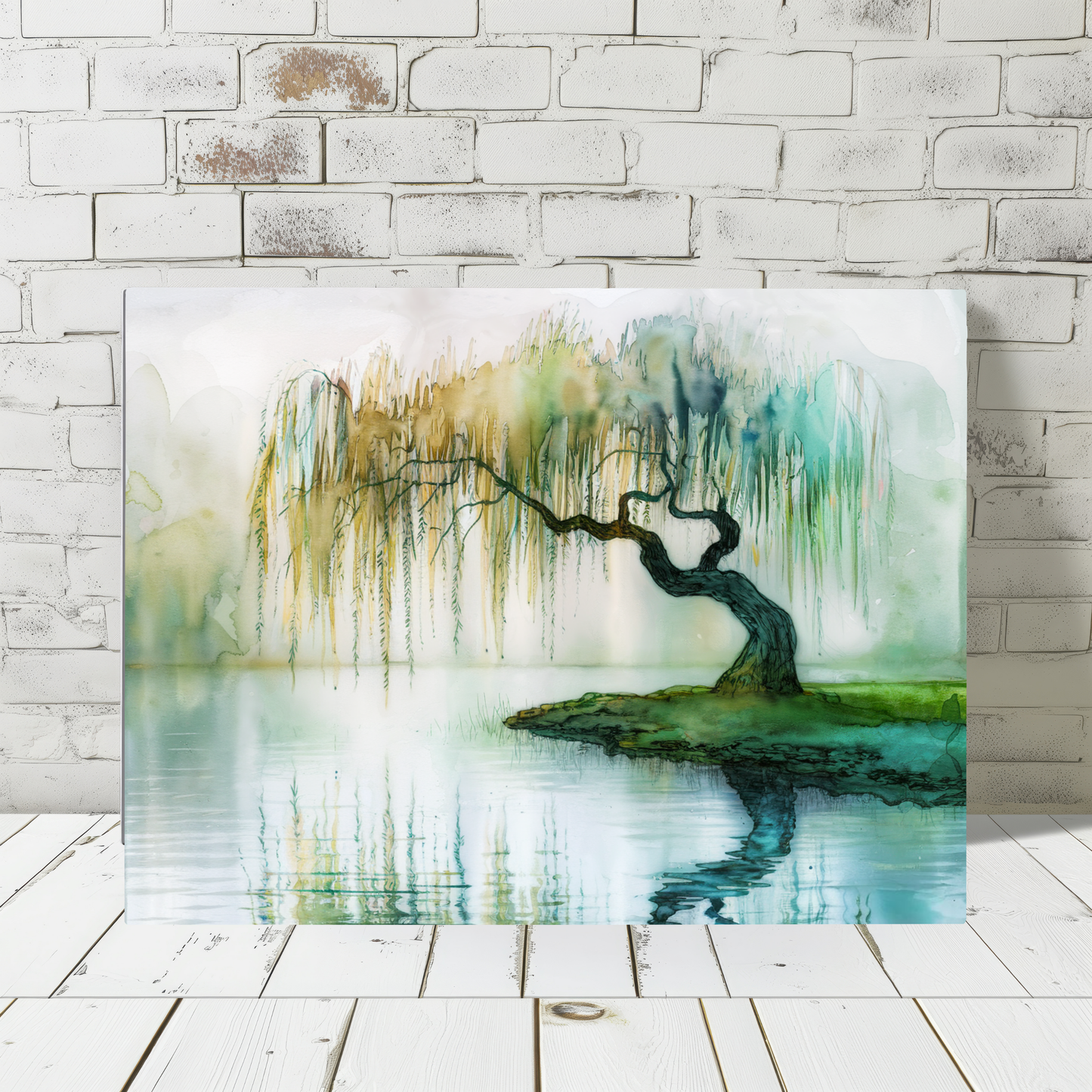 Serene Willow Tree Watercolor Canvas Print