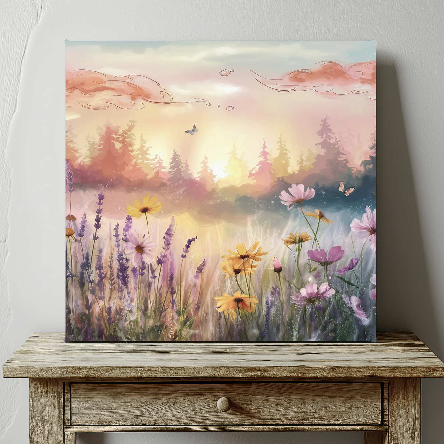 Dreamy Wildflower Meadow at Dawn Canvas Print