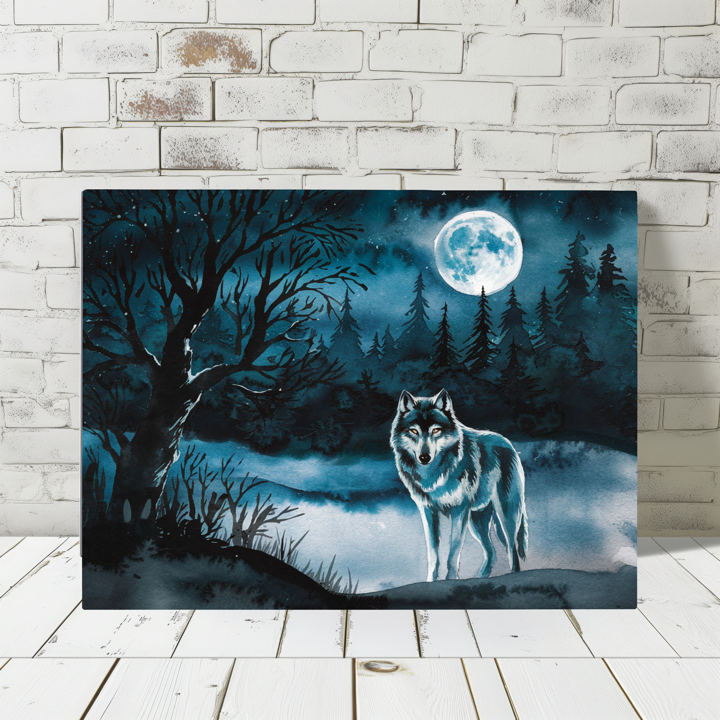 Wolf At Night Canvas Wall Art