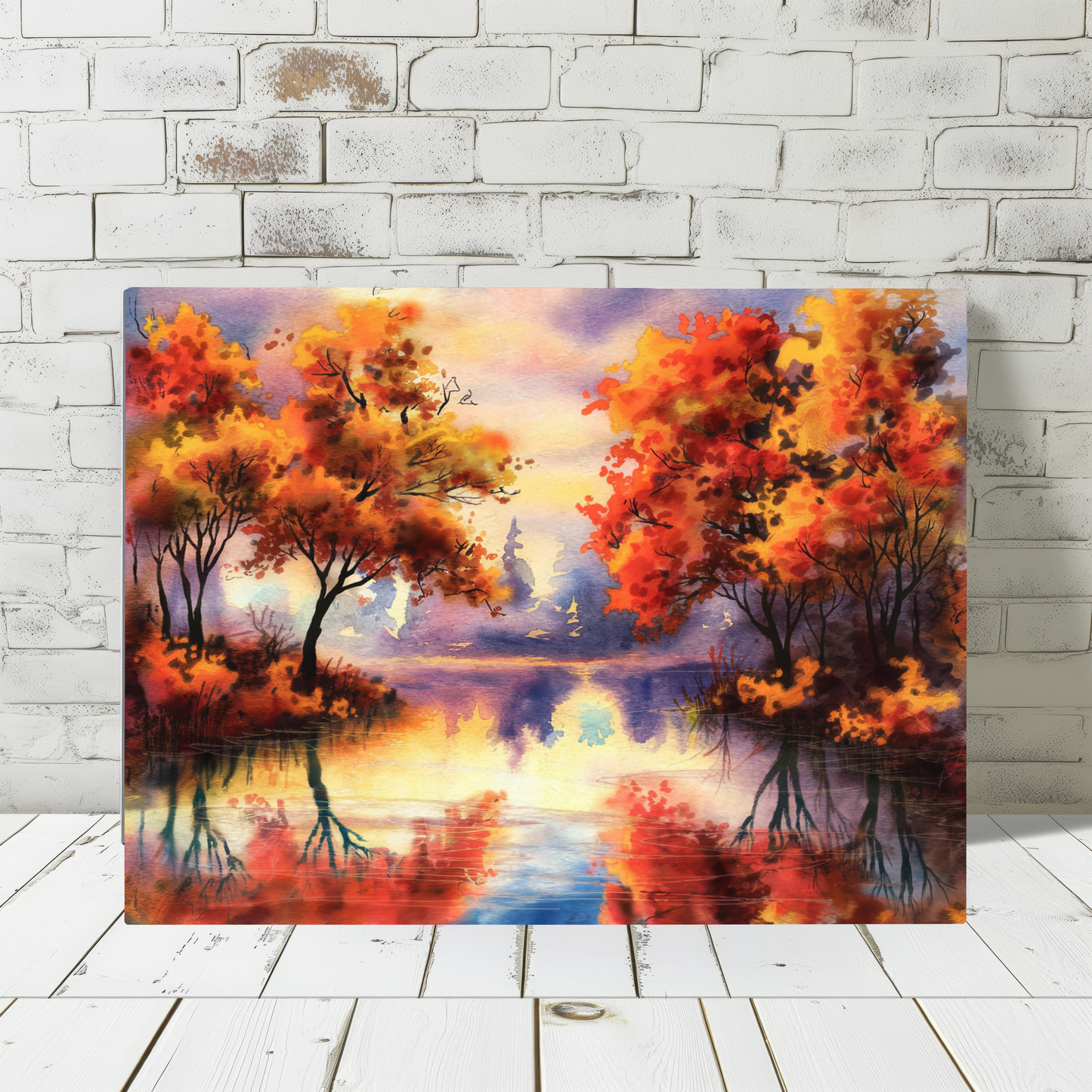 Fall Pond Watercolor Canvas Wall Art
