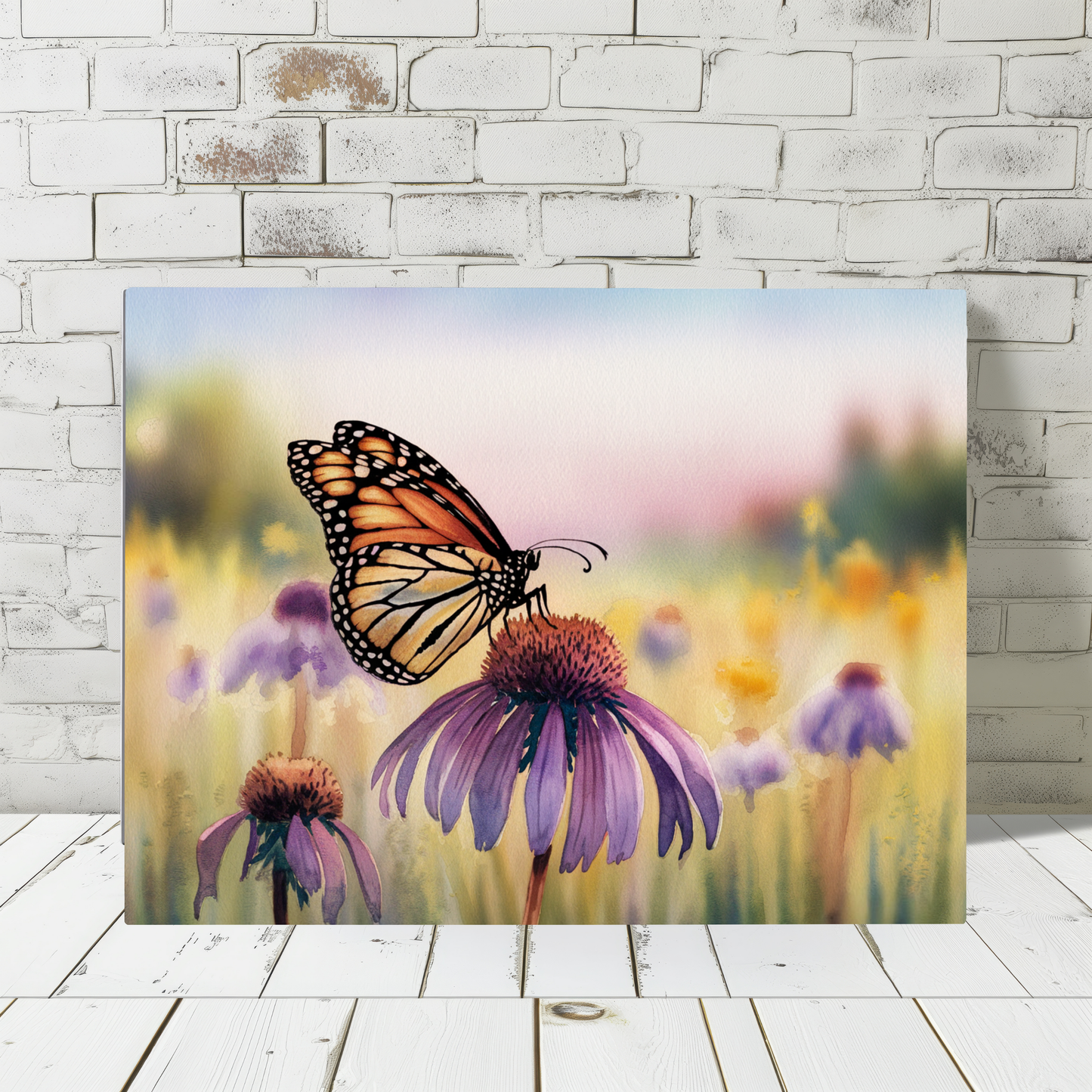 Butterfly On Coneflower Watercolor Canvas Wall Art