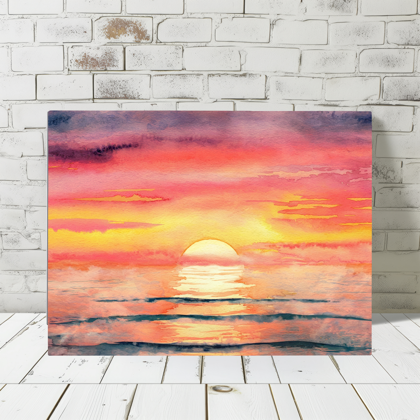 Ocean Sunset Watercolor Canvas Wall Art