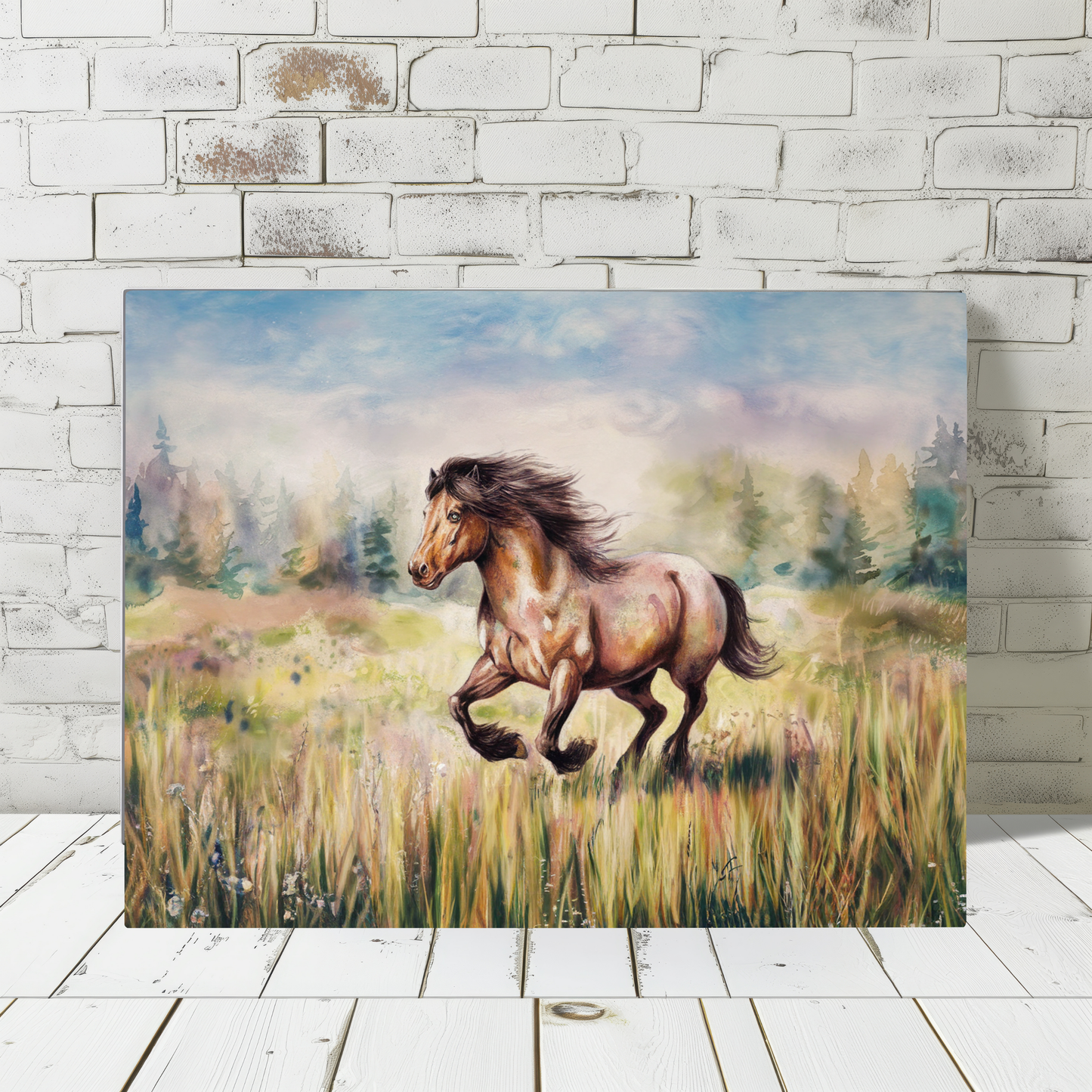 Wild Horse Watercolor Canvas Wall Art