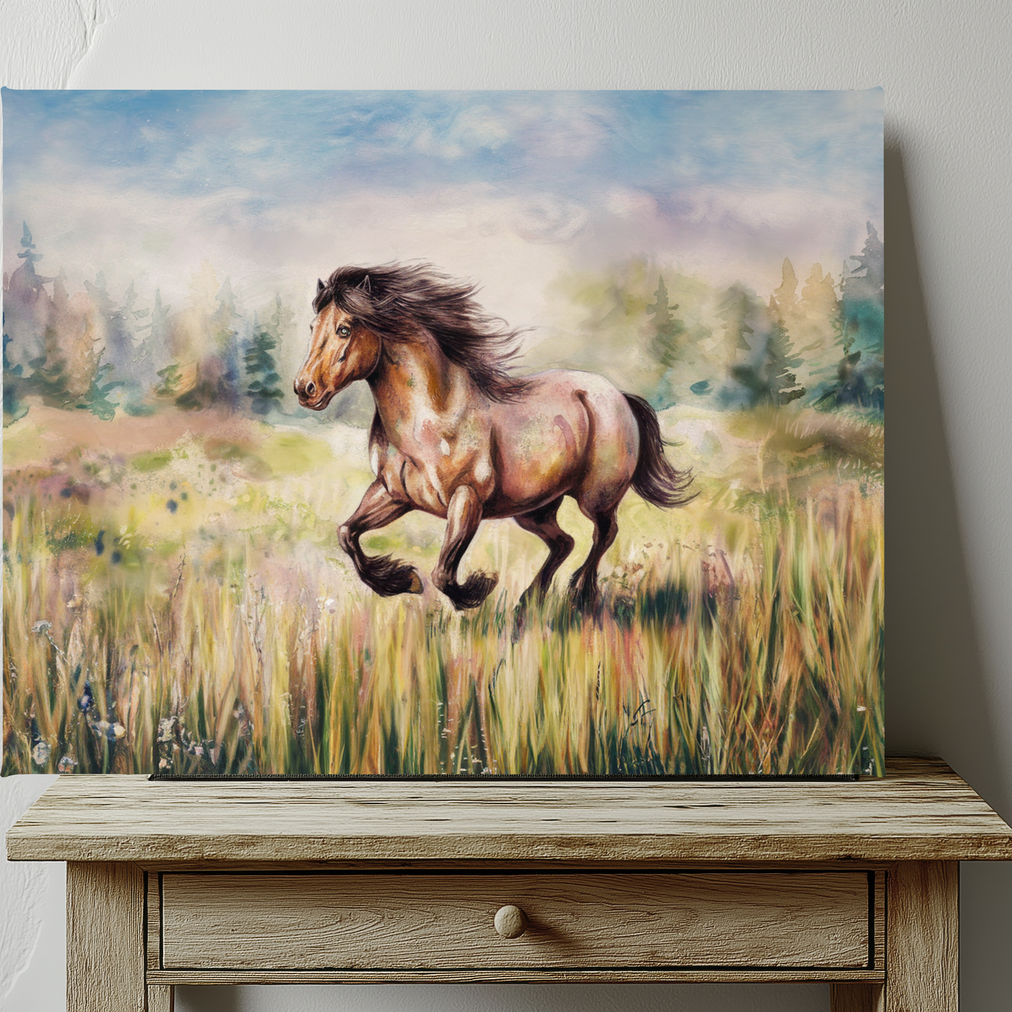 Wild Horse Watercolor Canvas Wall Art