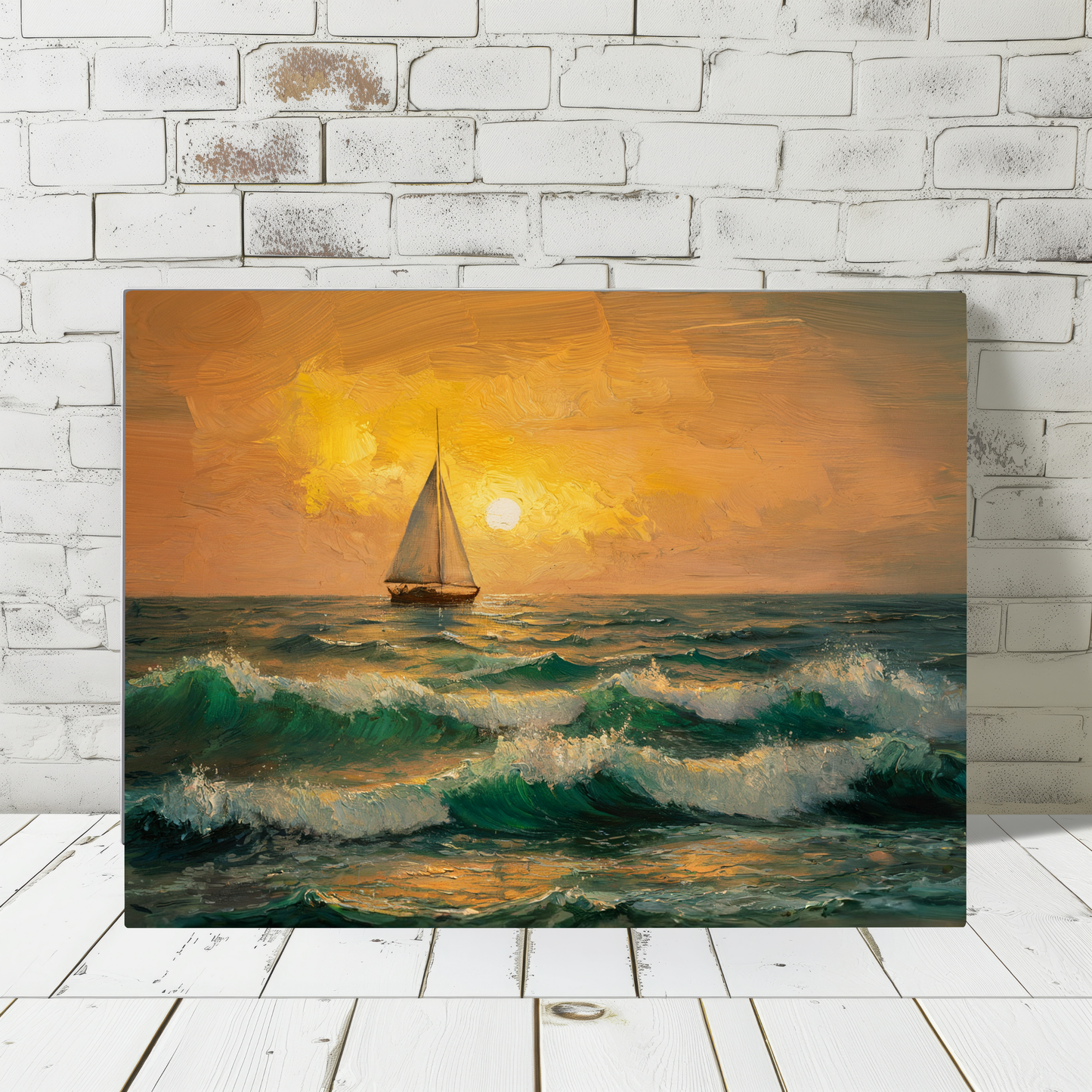 Sail Boat At Sunset Watercolor Canvas Wall Art