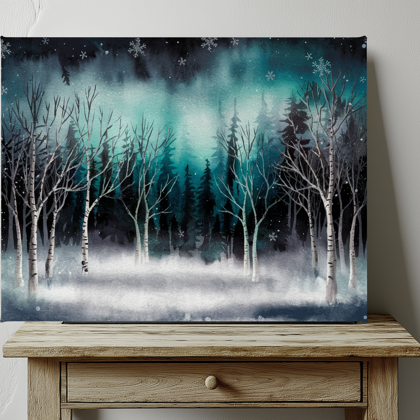 Winter Forest Snowfall Watercolor Canvas Wall Art