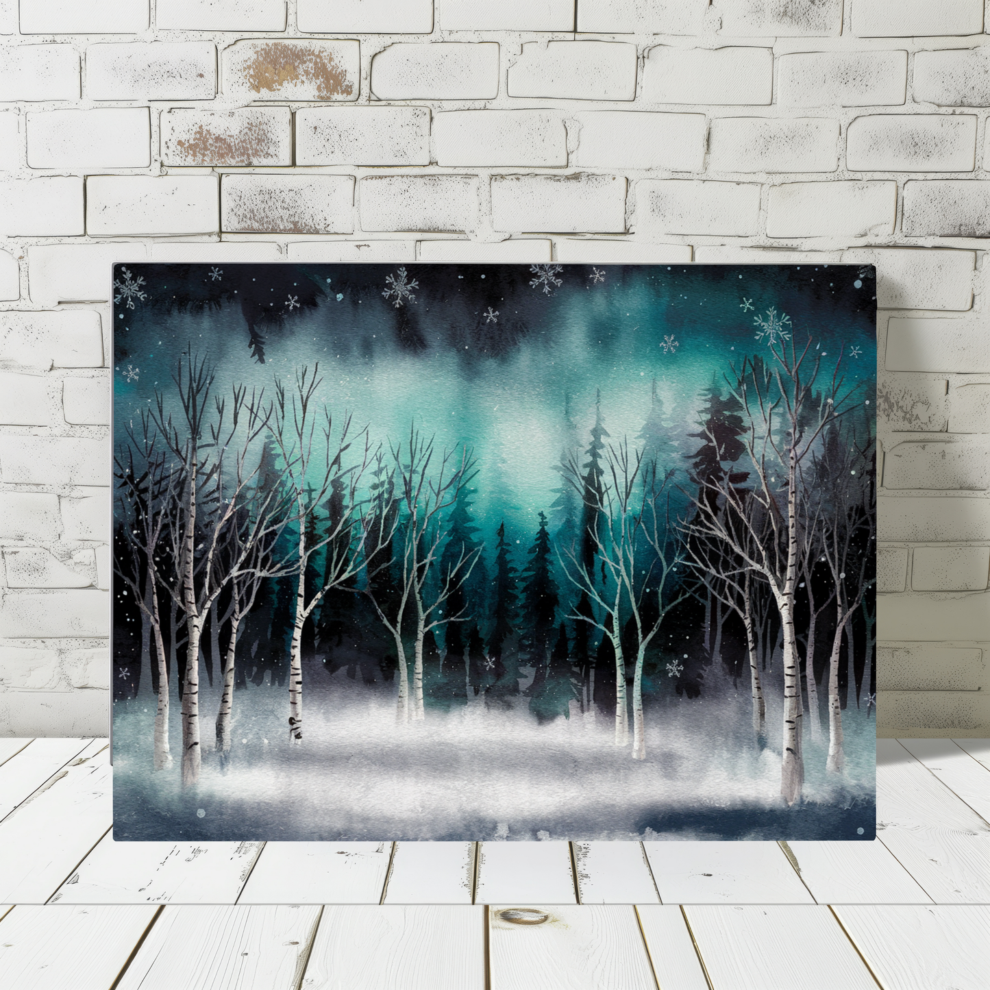 Winter Forest Snowfall Watercolor Canvas Wall Art