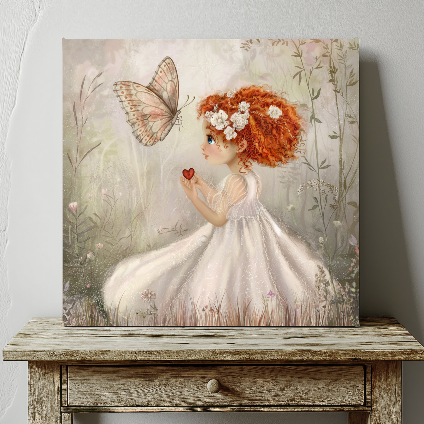Red Headed Girl With Butterfly Canvas Wall Art
