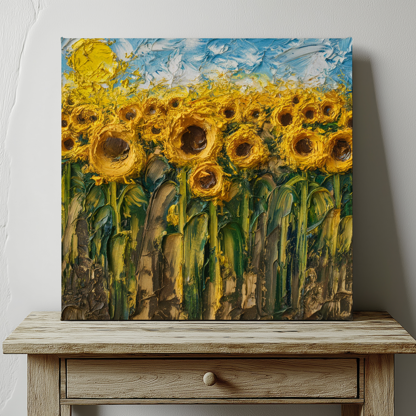 Field Of Sunflowers On A Sunny Day Oil Painting Canvas Wall Art