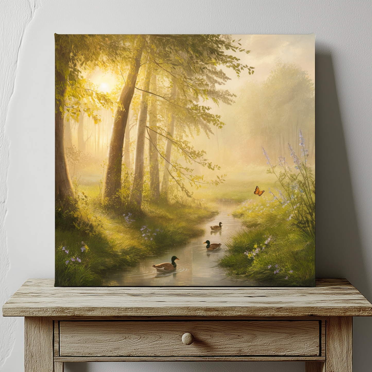 Dreamy Woodland Forest With Ducks Canvas Wall Art