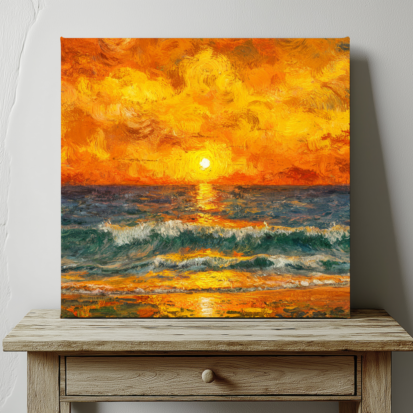 Abstract Ocean Sunset Oil Painting Canvas Wall Art