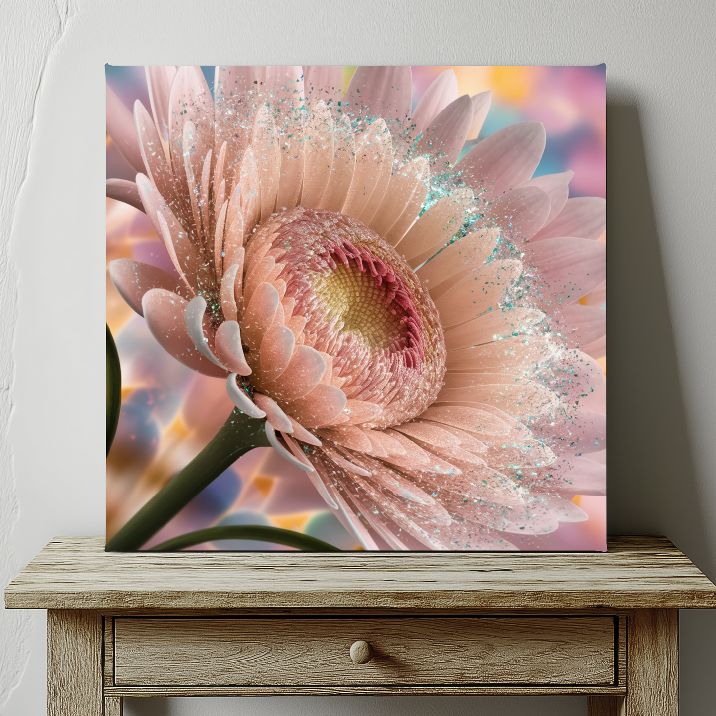 Glitter Pink Flower Canvas Wall Art