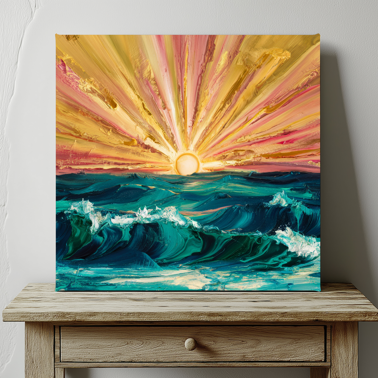 Textured Oil Painting Ocean Sunrise Canvas Wall Art