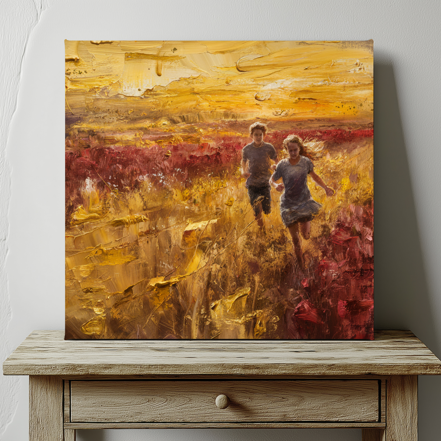 Children Running In Field Oil Painting Canvas Wall Art