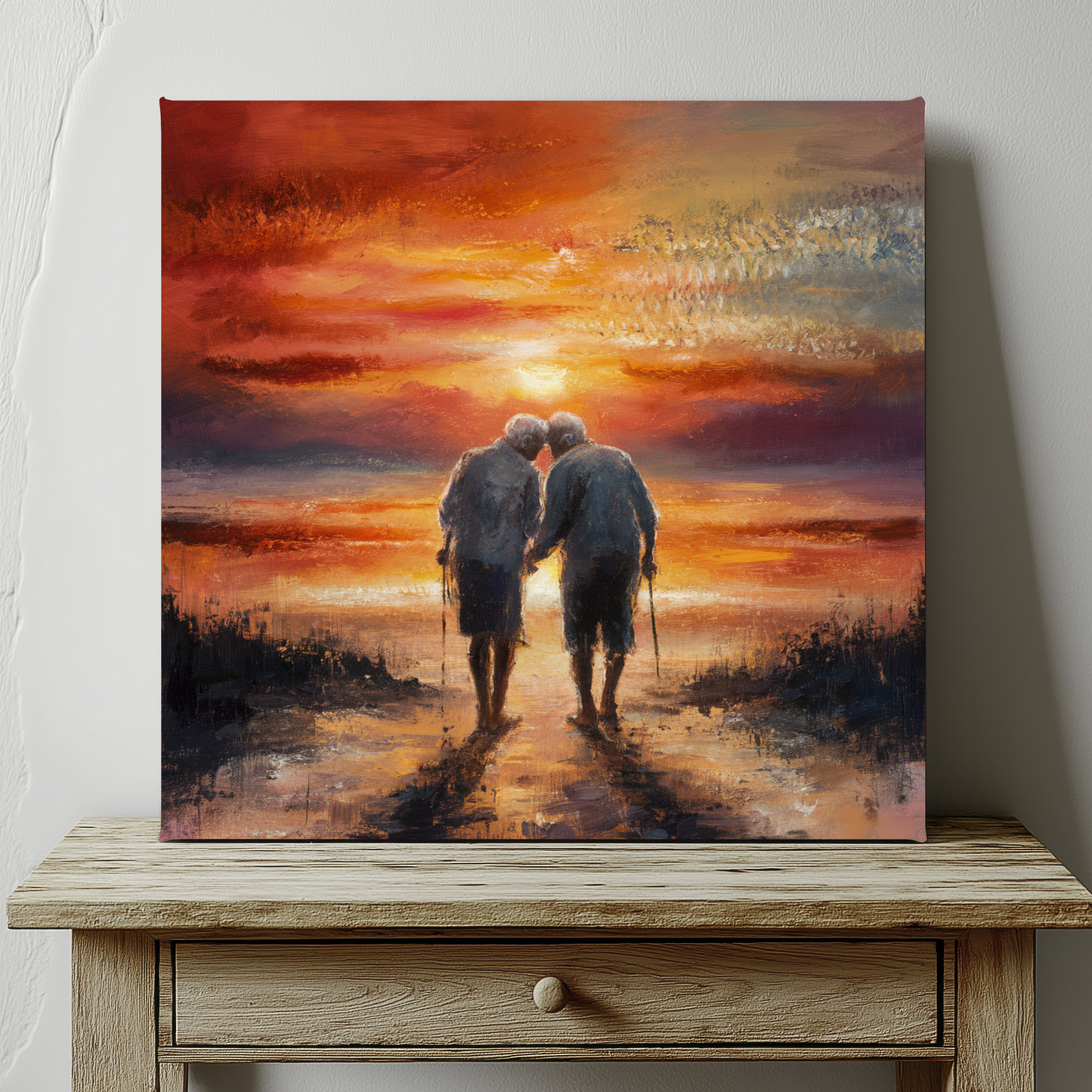 Older Couple Sunset Abstract Oil Painting Canvas Wall Art