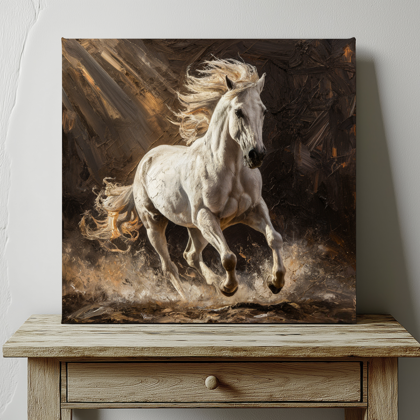 White Horse Oil Painting Canvas Wall Art