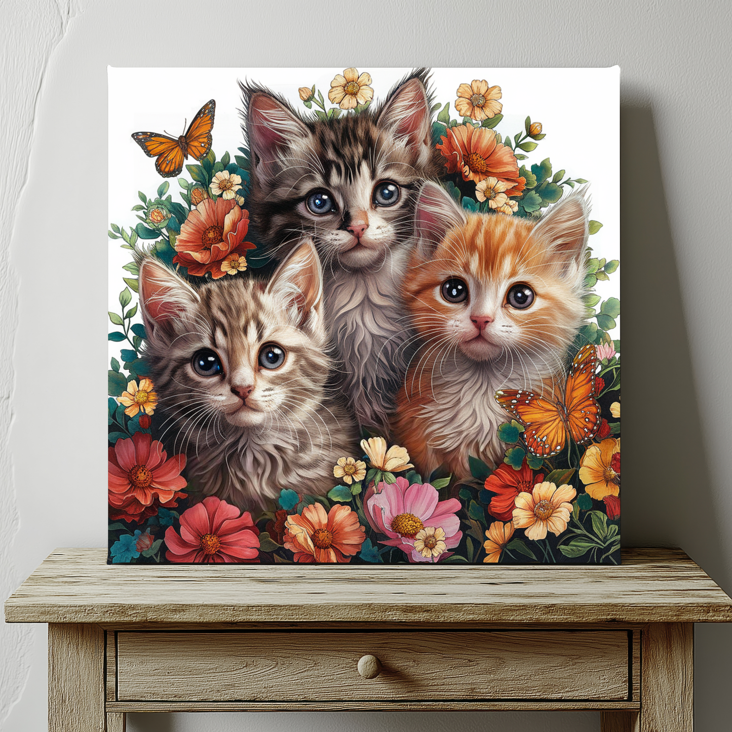Cats In Flowers Canvas Wall Art