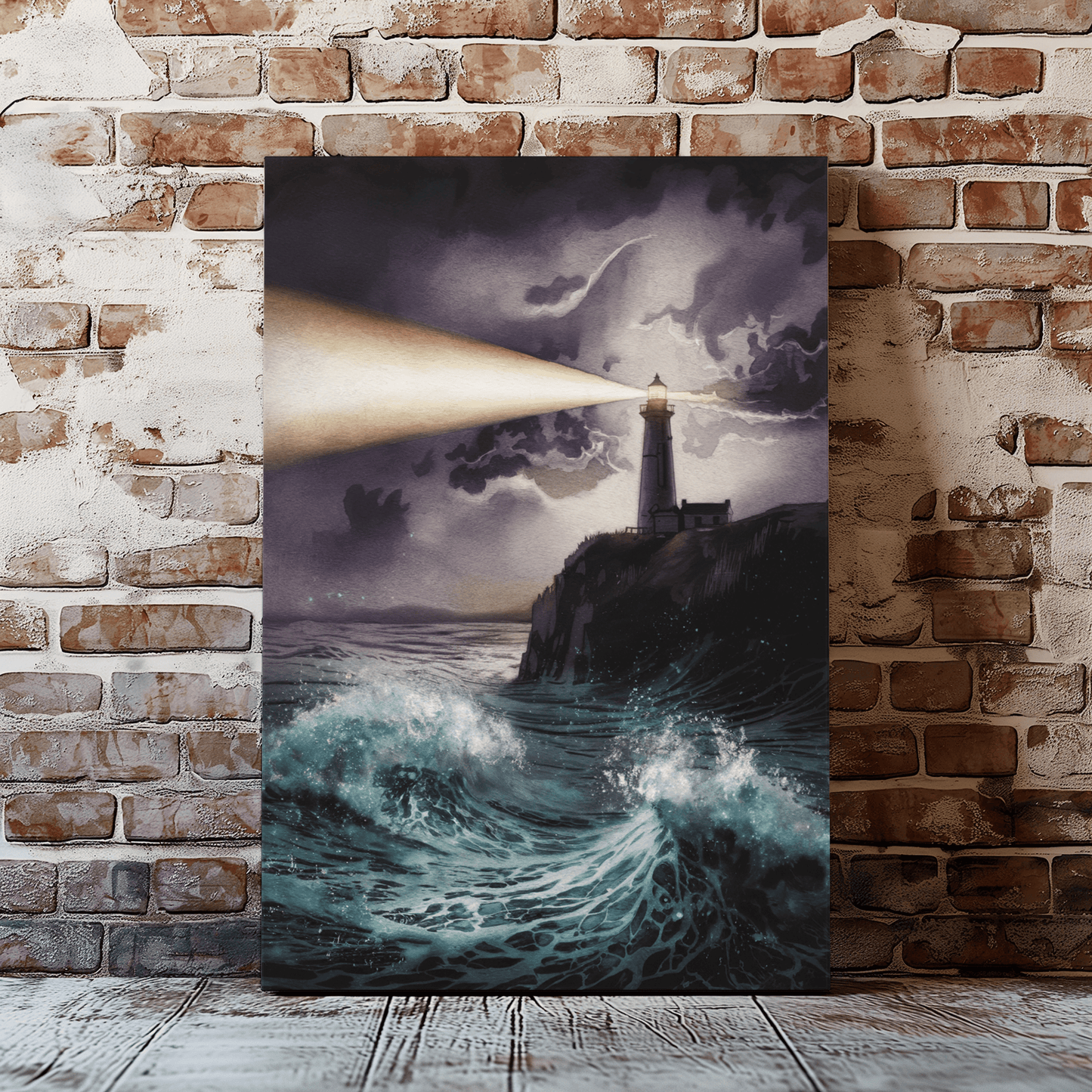 Lighthouse At Night Canvas Wall Art