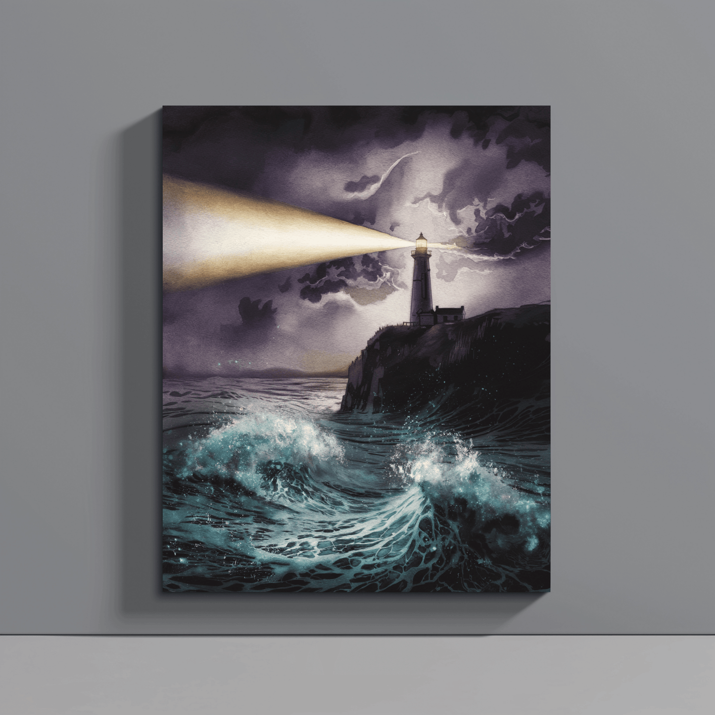 Lighthouse At Night Canvas Wall Art