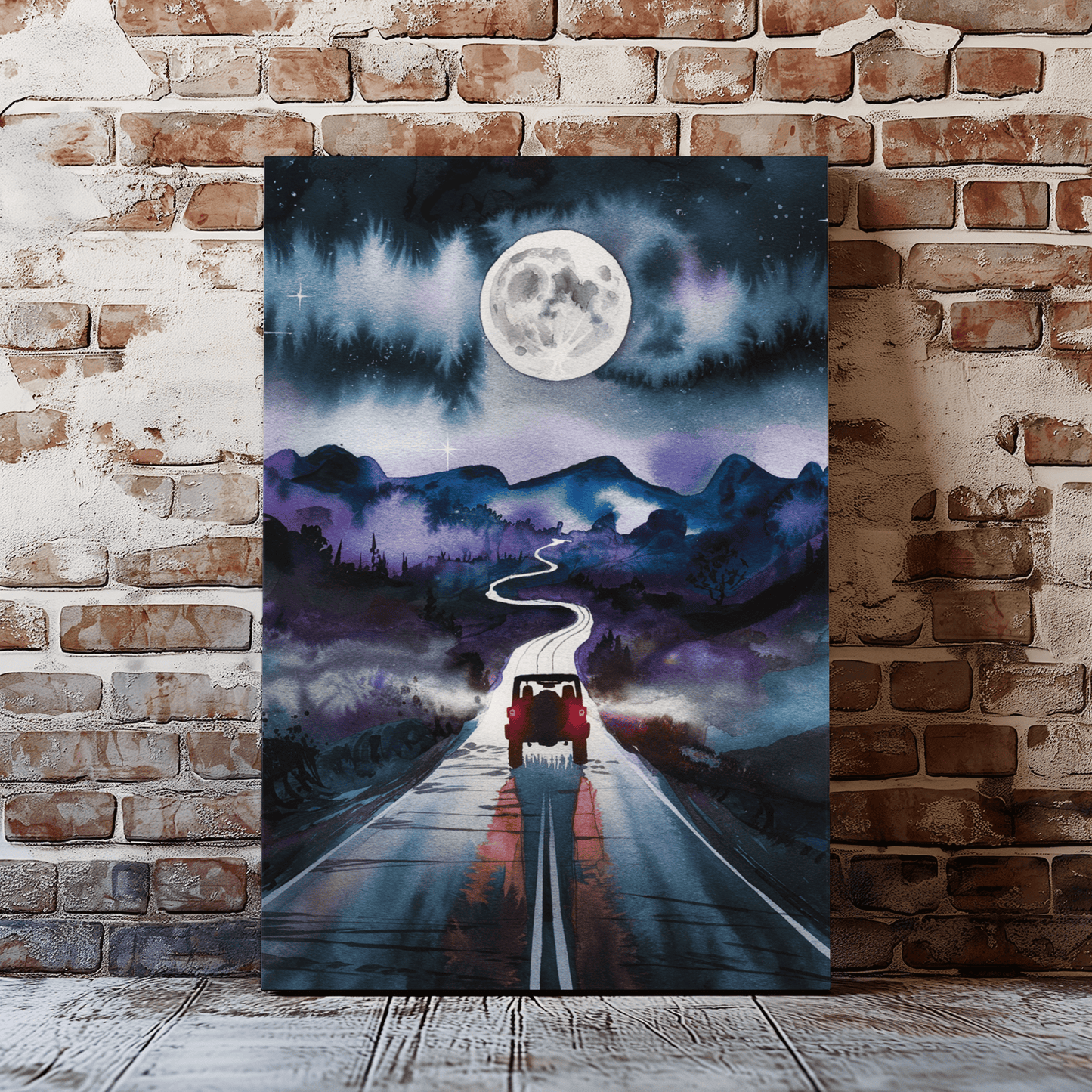 Jeep Driving At Night Canvas Wall Art