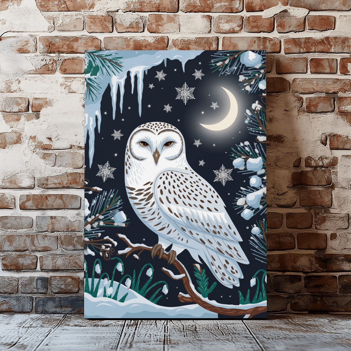 Snow Owl At Night Canvas Wall Art