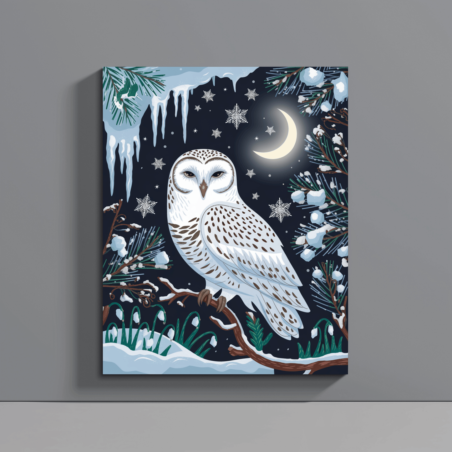 Snow Owl At Night Canvas Wall Art