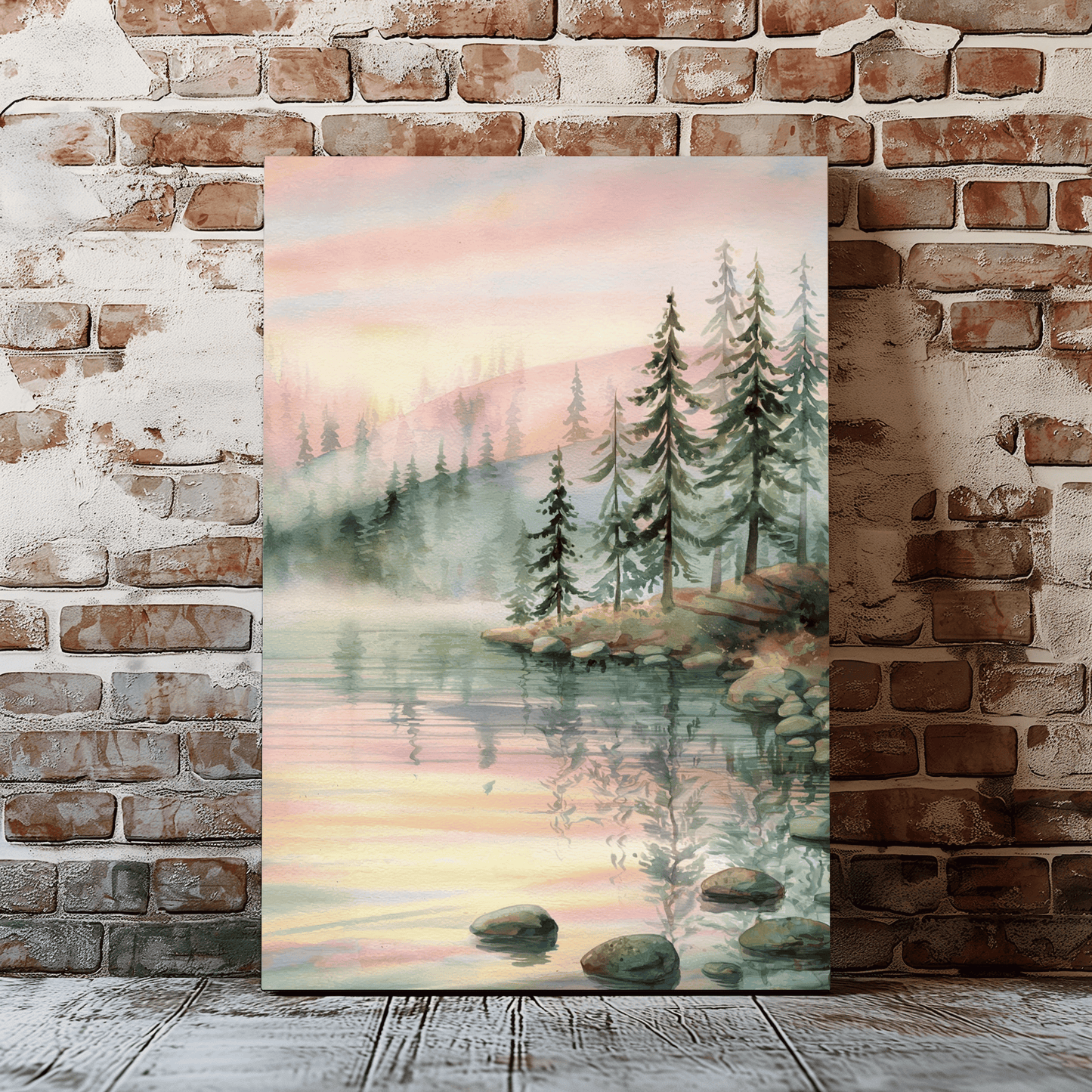 Mountain Lake With Pines Canvas Wall Art