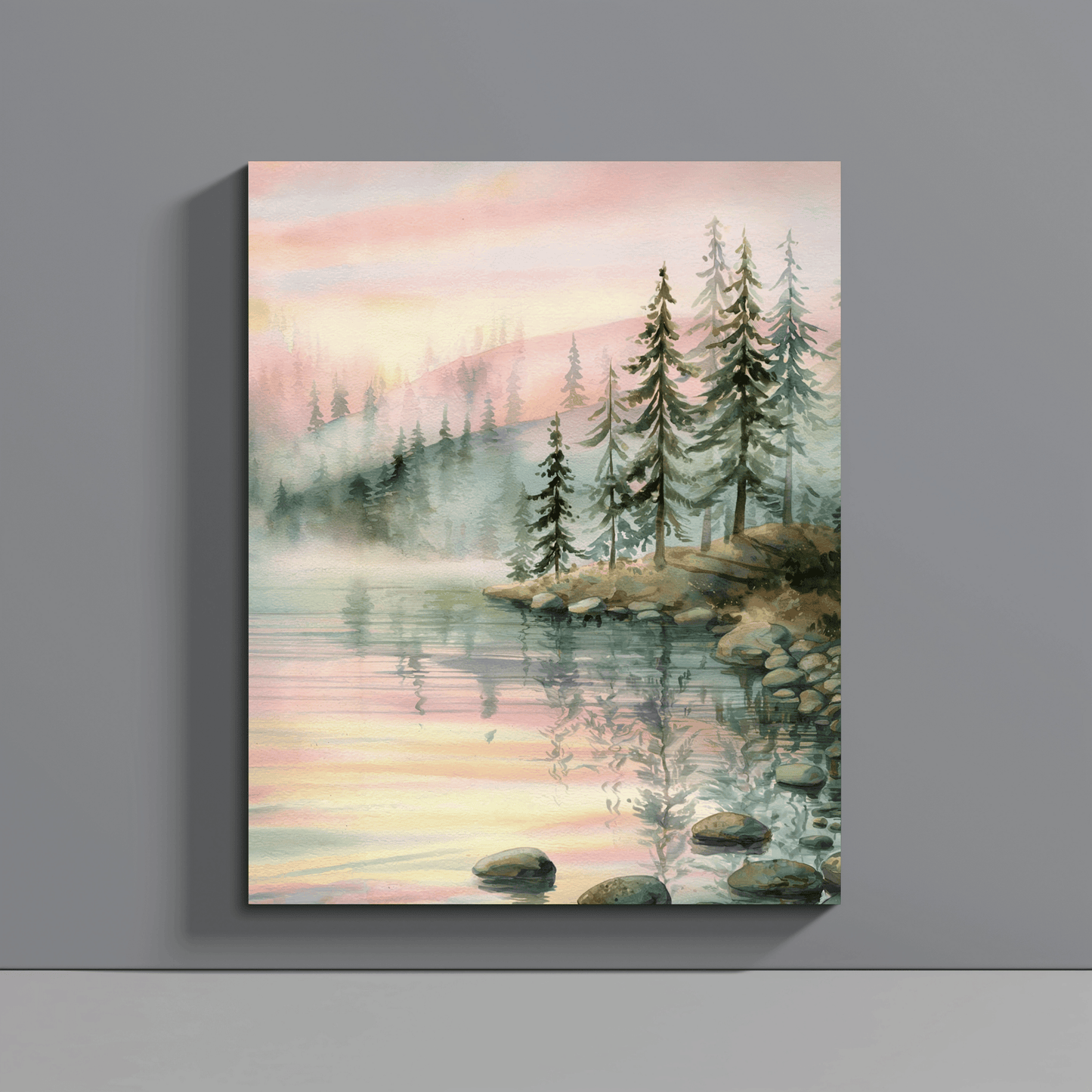 Mountain Lake With Pines Canvas Wall Art