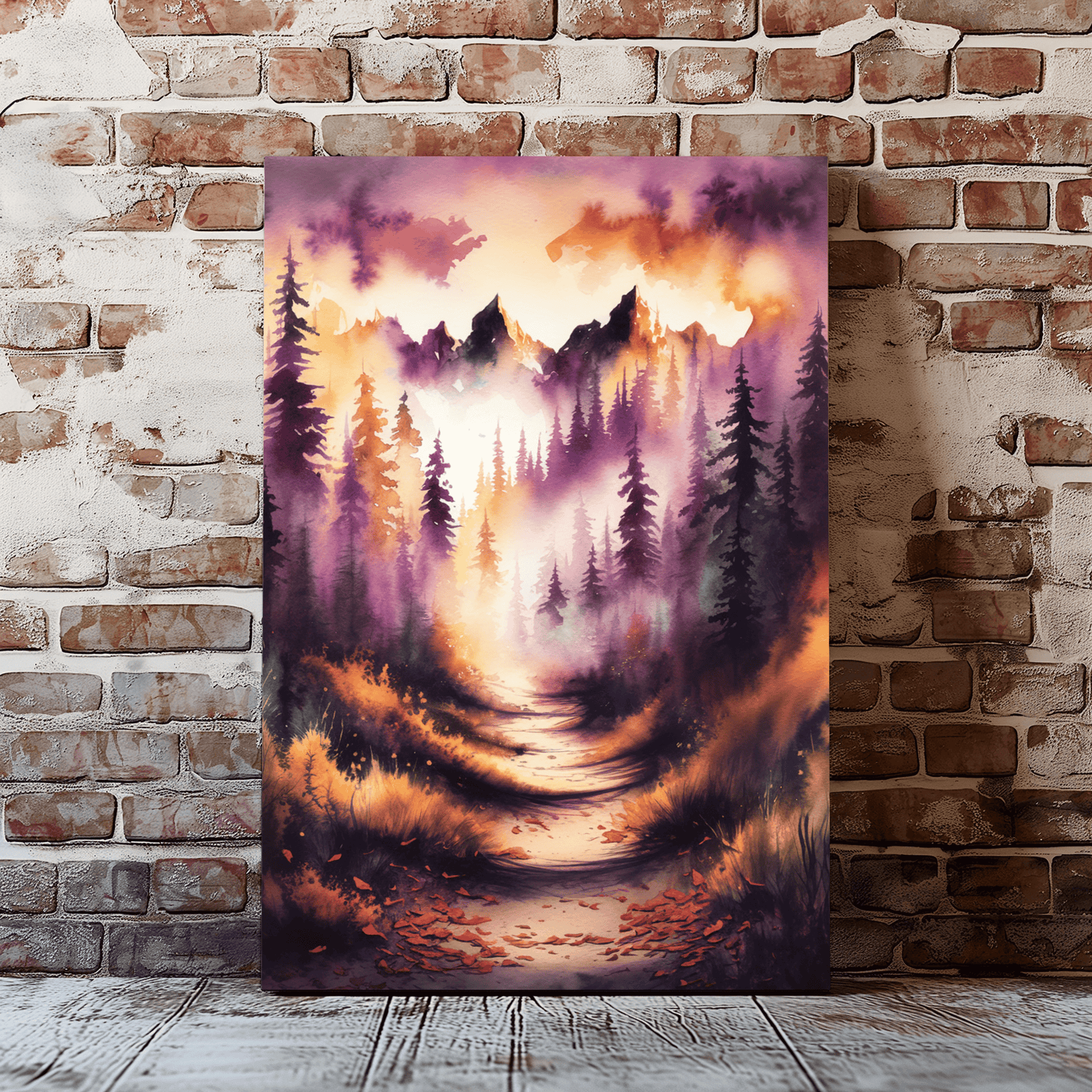 Misty Mountain Path With Pines Canvas Wall Art