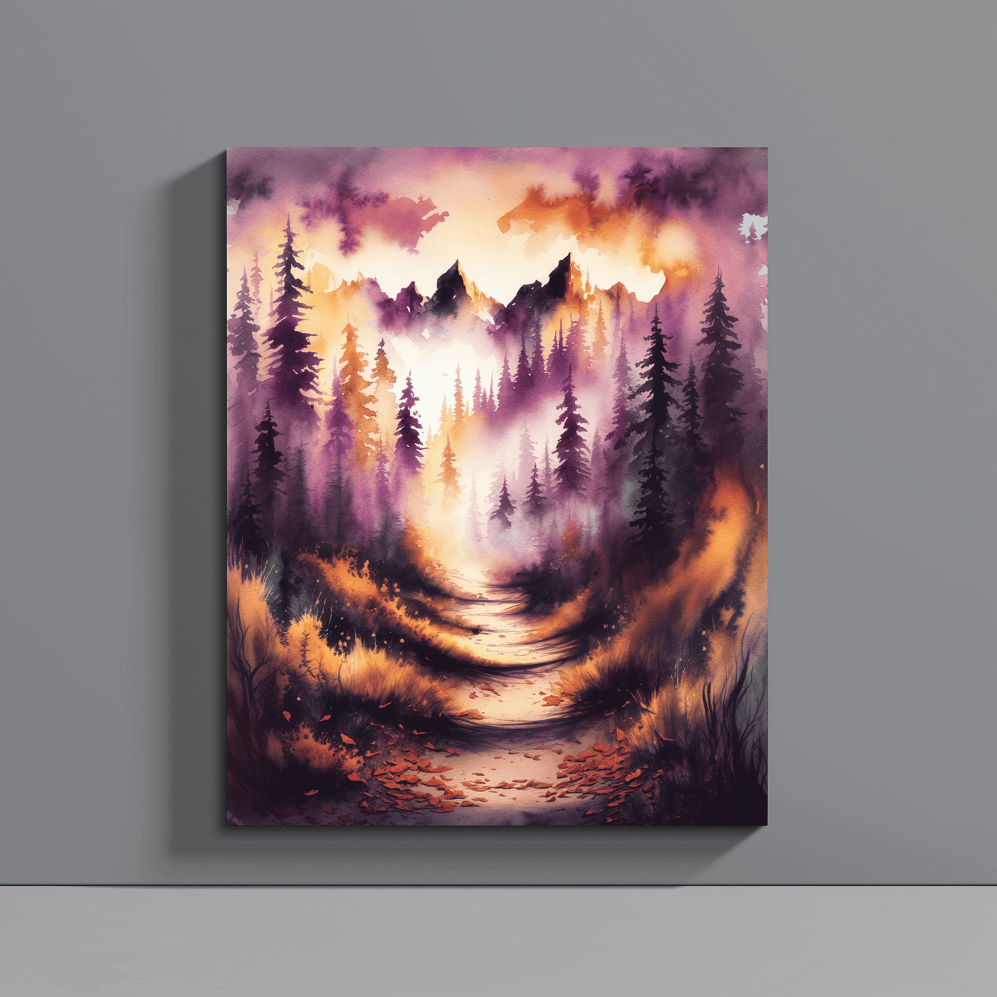 Misty Mountain Path With Pines Canvas Wall Art