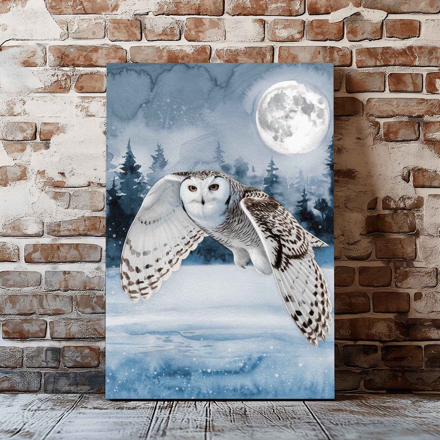 Snow Owl Flying At Night Canvas Wall Art