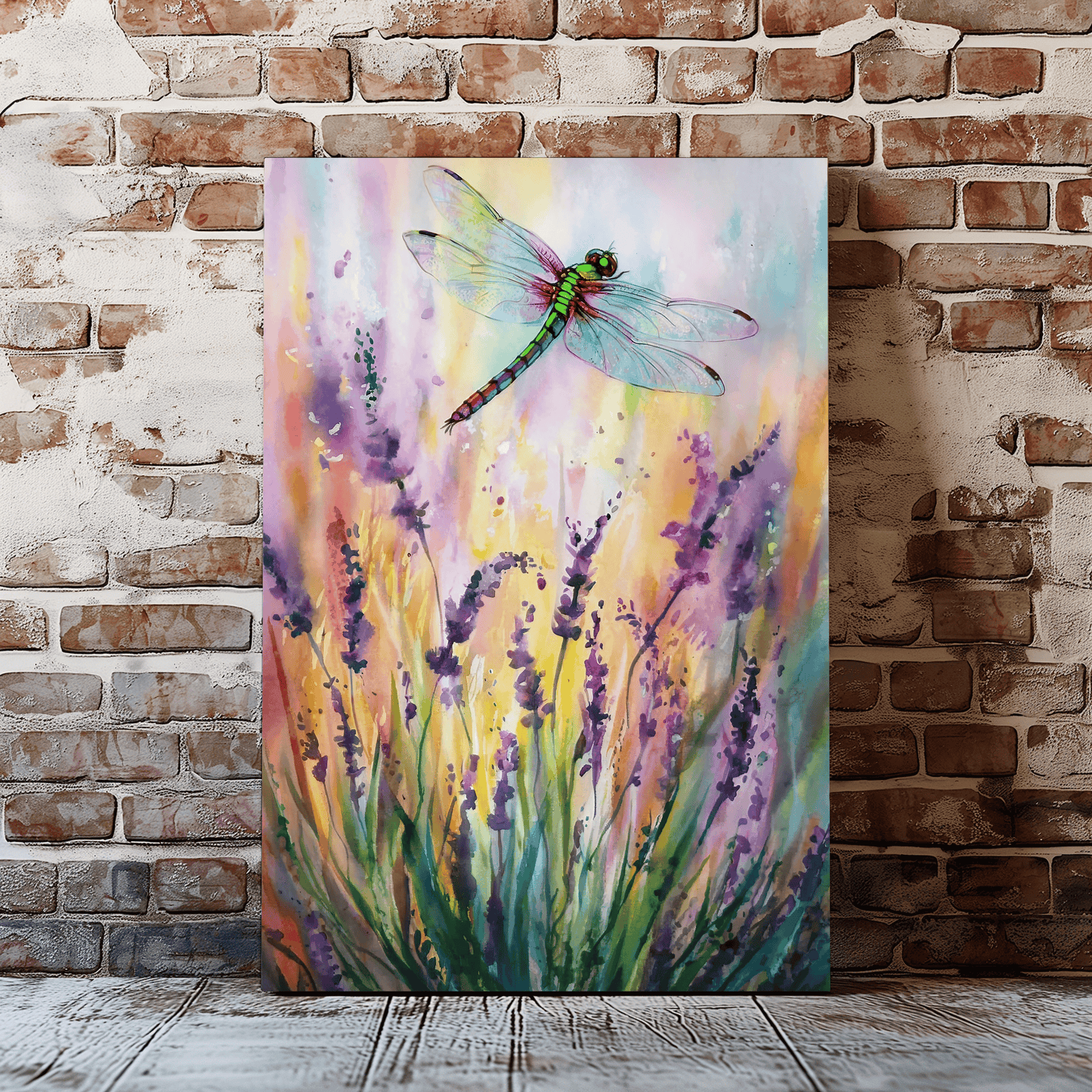 Flowers With Dragonfly Canvas Wall Art