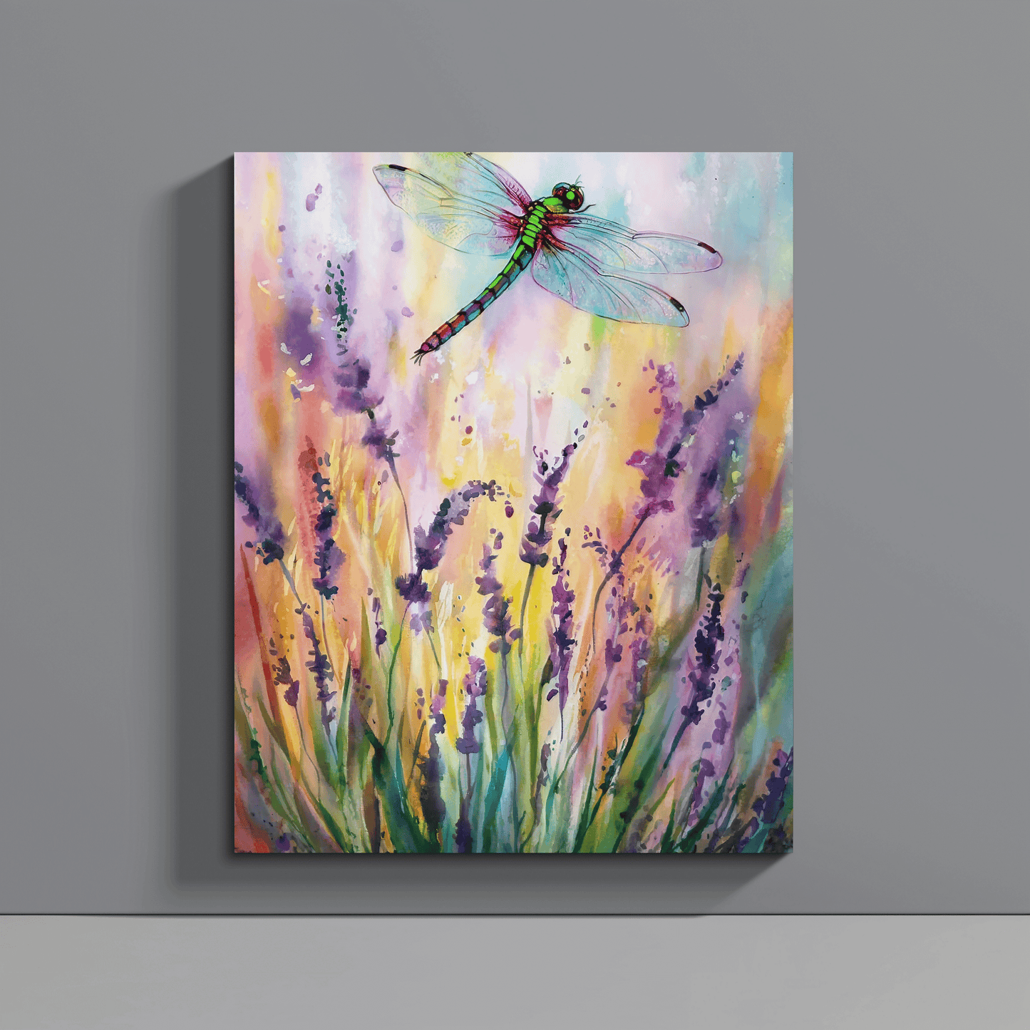 Flowers With Dragonfly Canvas Wall Art