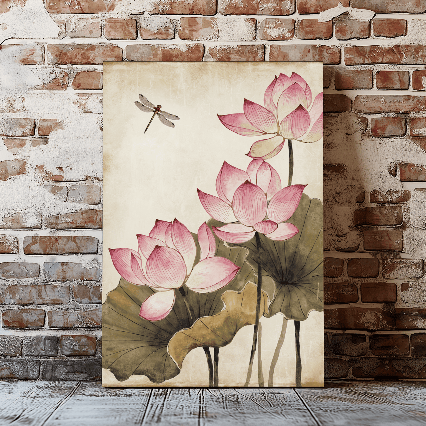 Pink Flowers With Dragonfly Canvas Wall Art