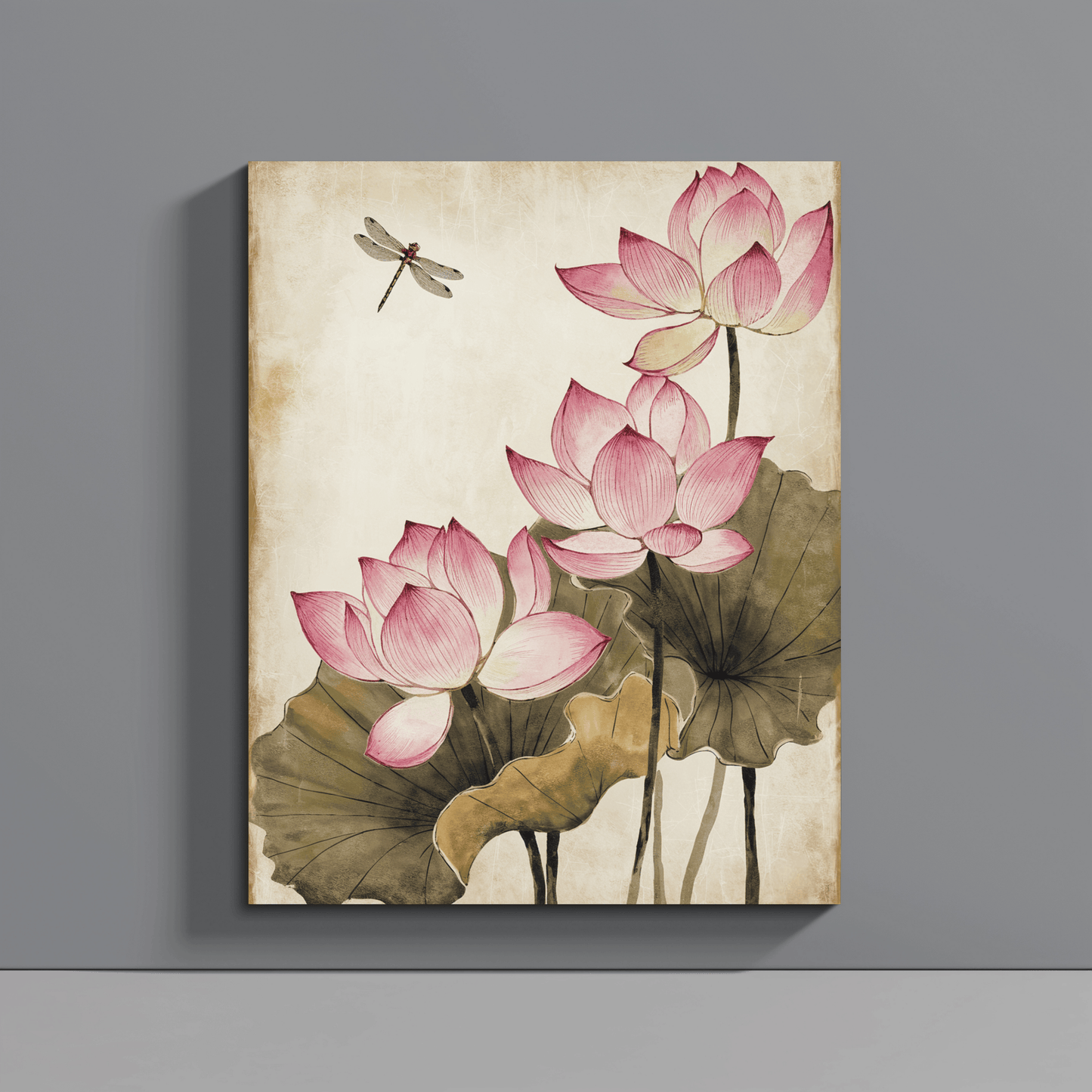 Pink Flowers With Dragonfly Canvas Wall Art