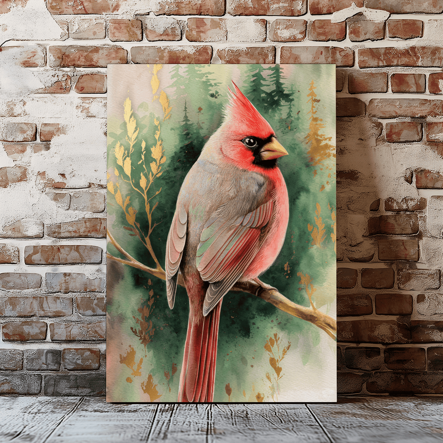 Cardinal With Pines Canvas Wall Art