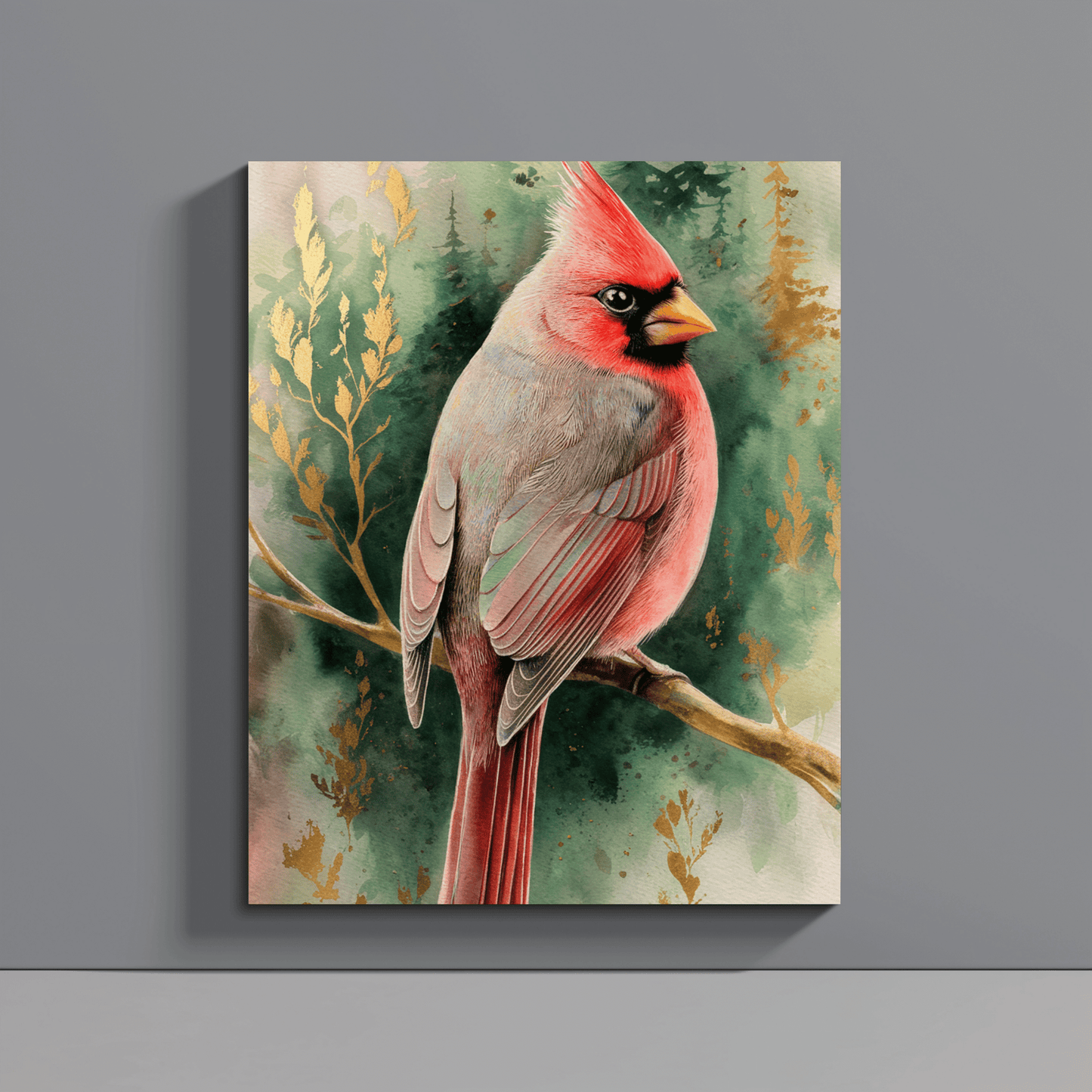 Cardinal With Pines Canvas Wall Art