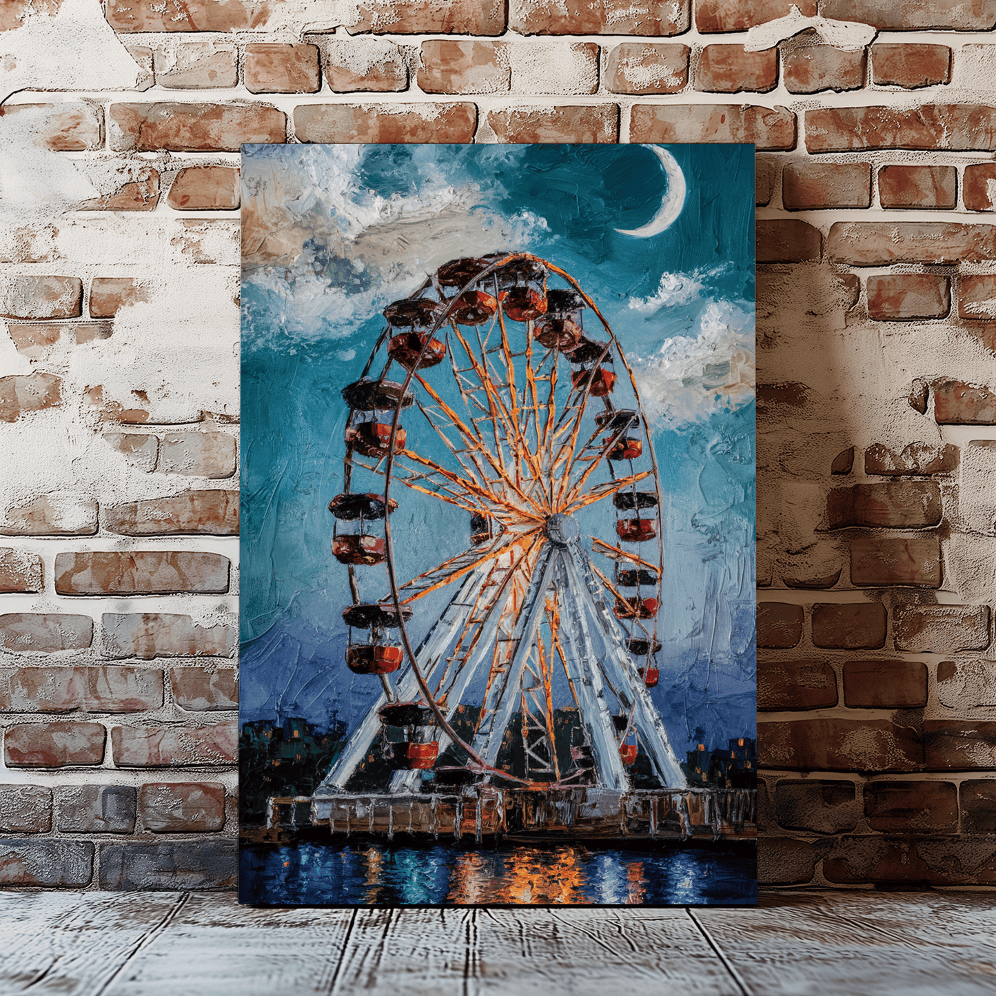Ferris Wheel At Night Canvas Wall Art