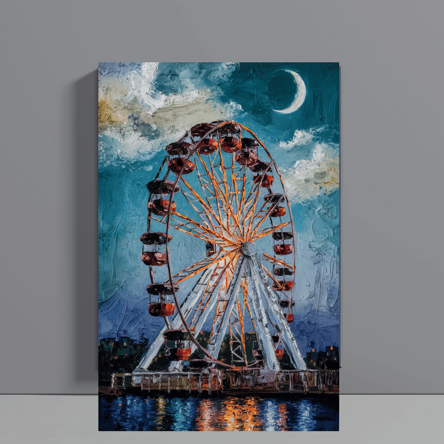Ferris Wheel At Night Canvas Wall Art