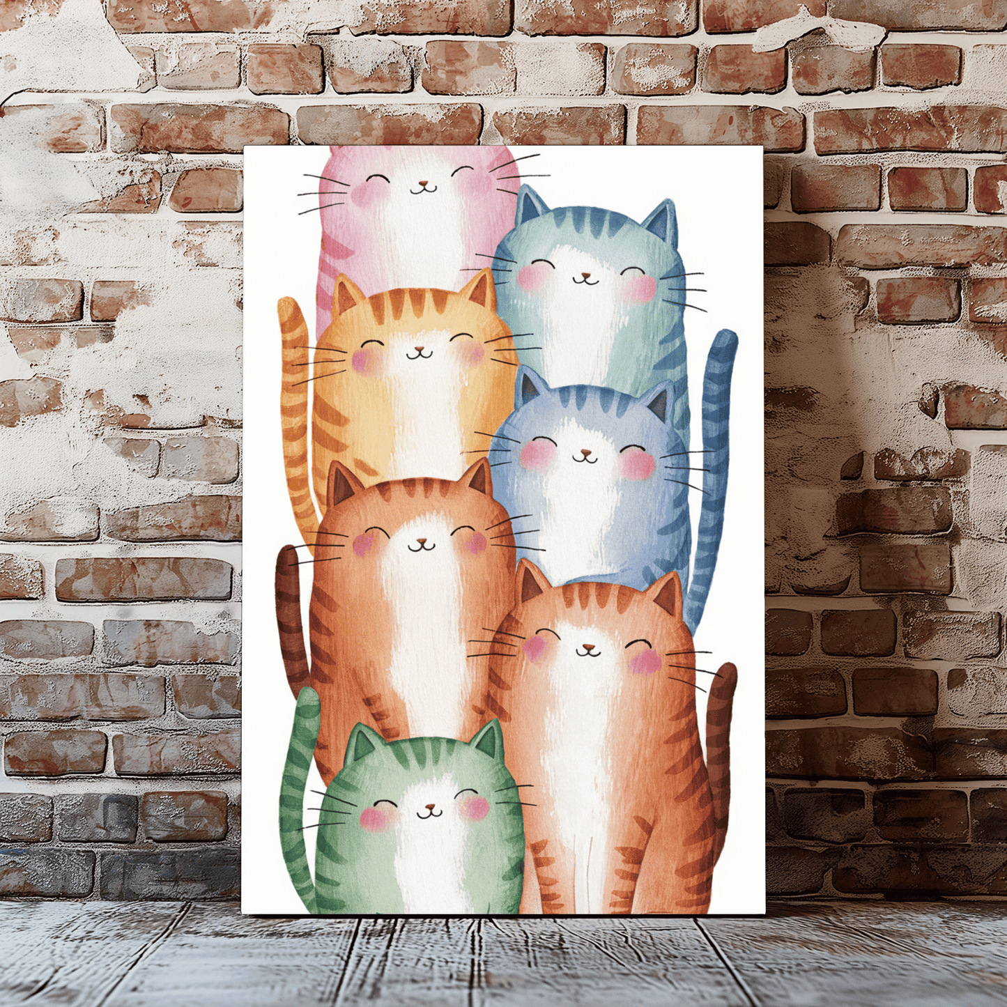 Stacked Cats Canvas Wall Art