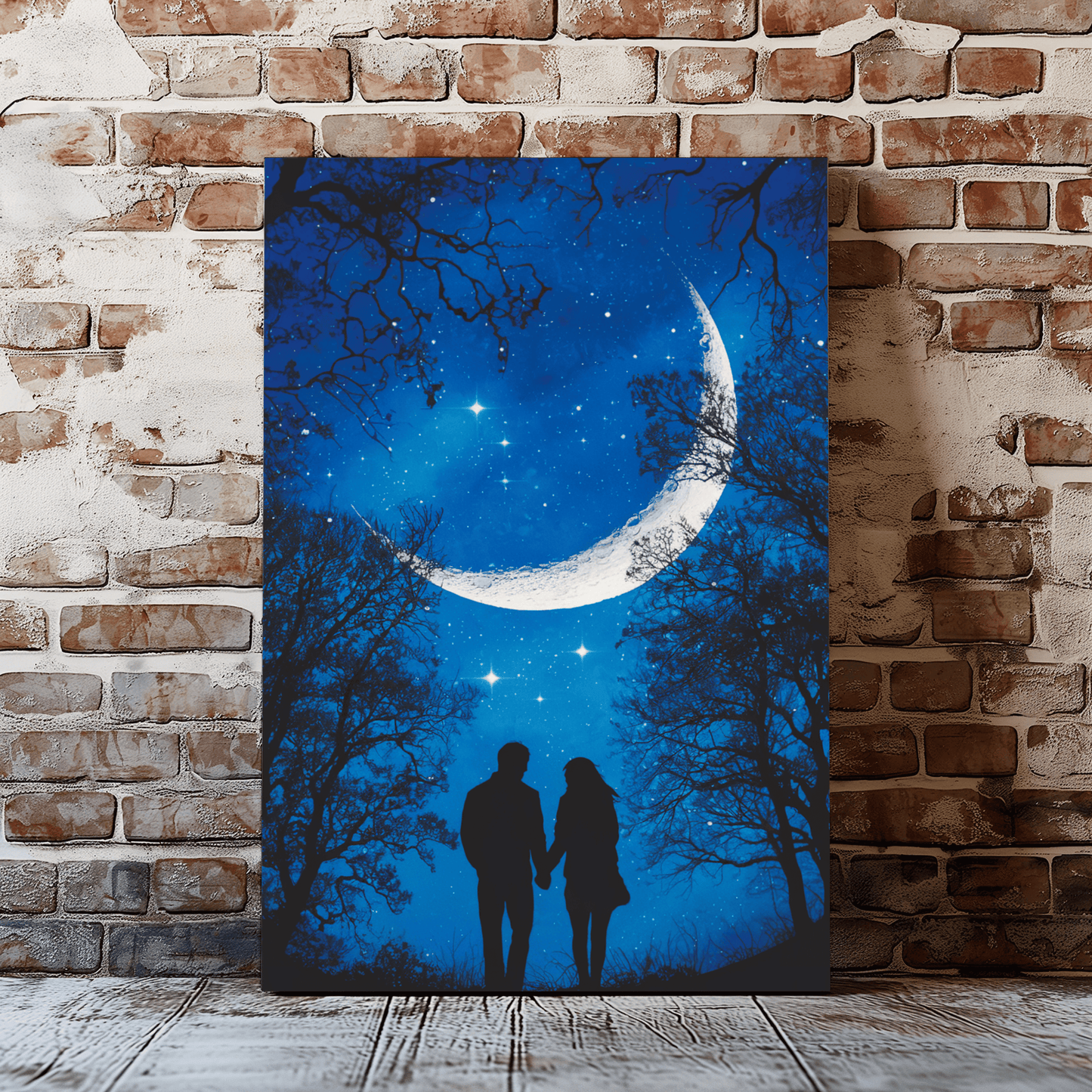 Couple Under The Moon Canvas Wall Art