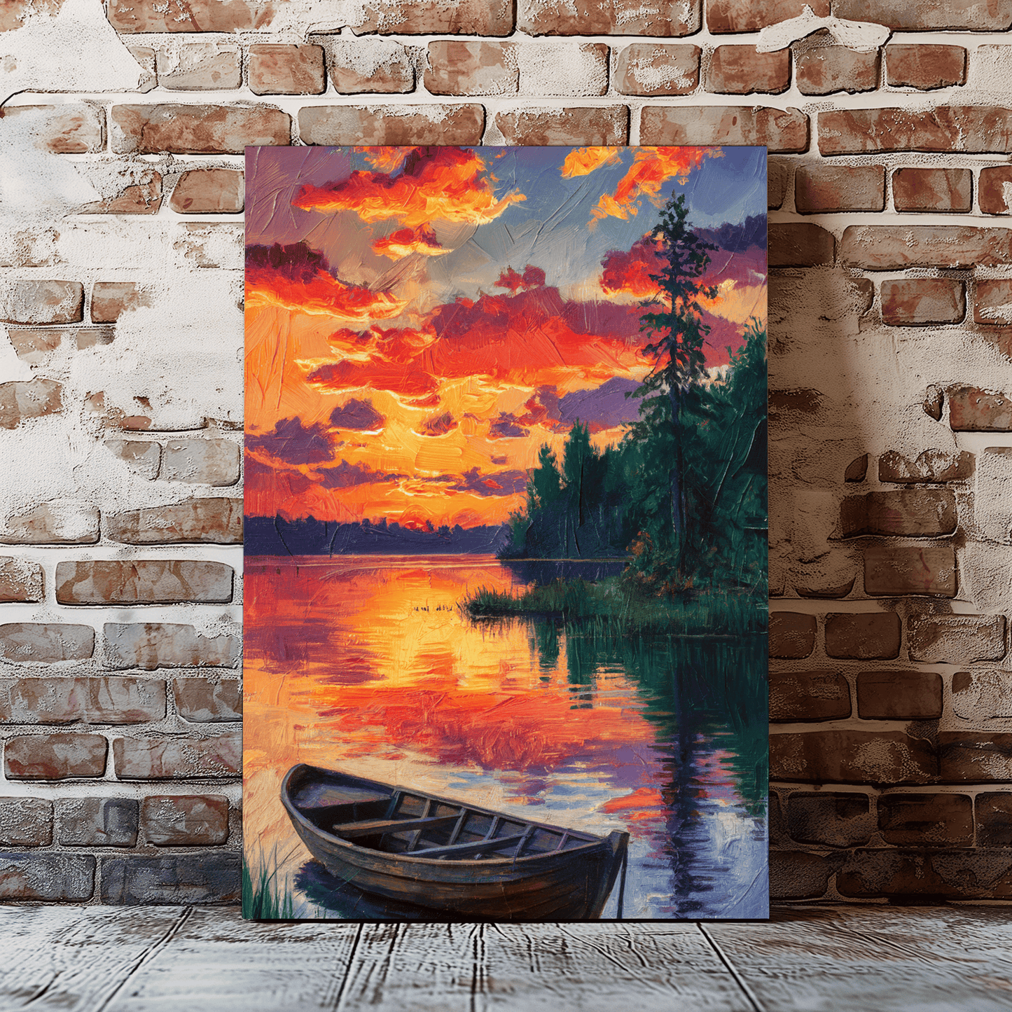 Wooden Boat At Sunset Canvas Wall Art