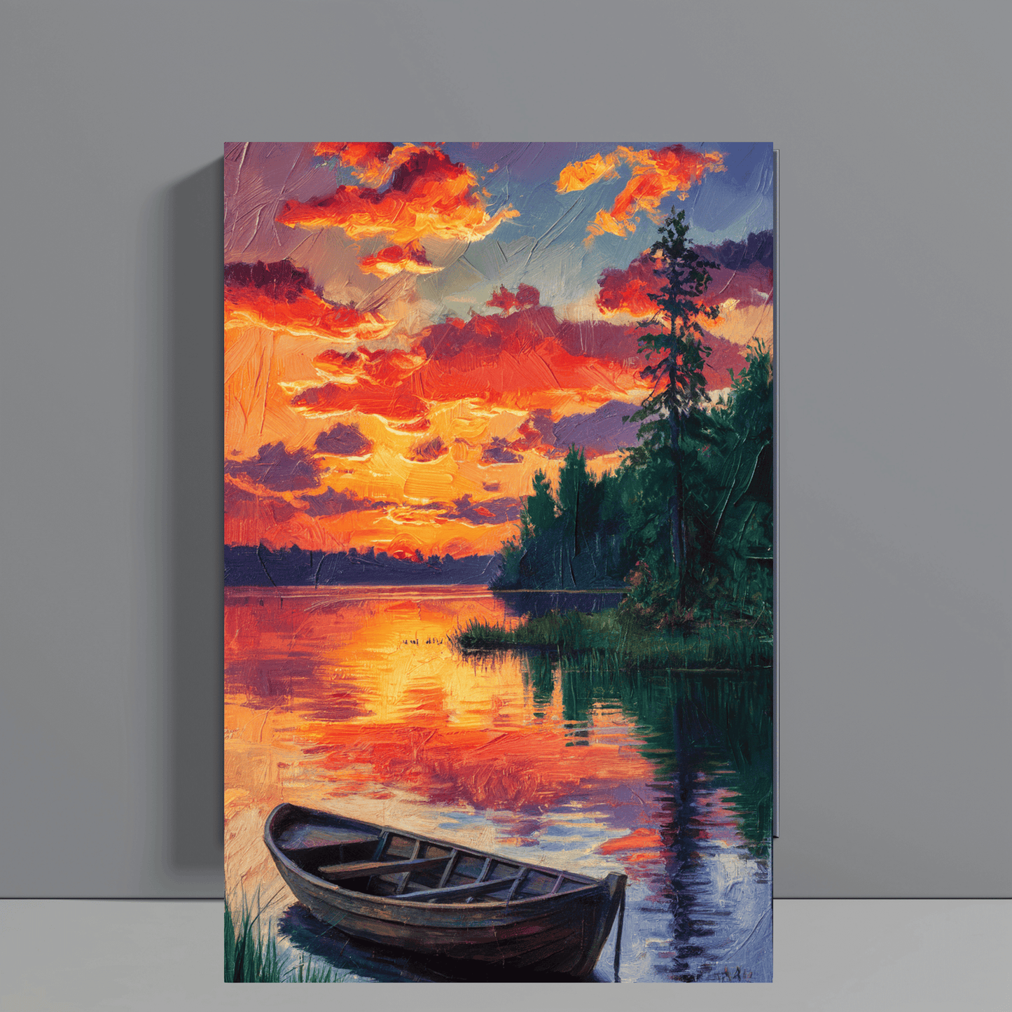 Wooden Boat At Sunset Canvas Wall Art