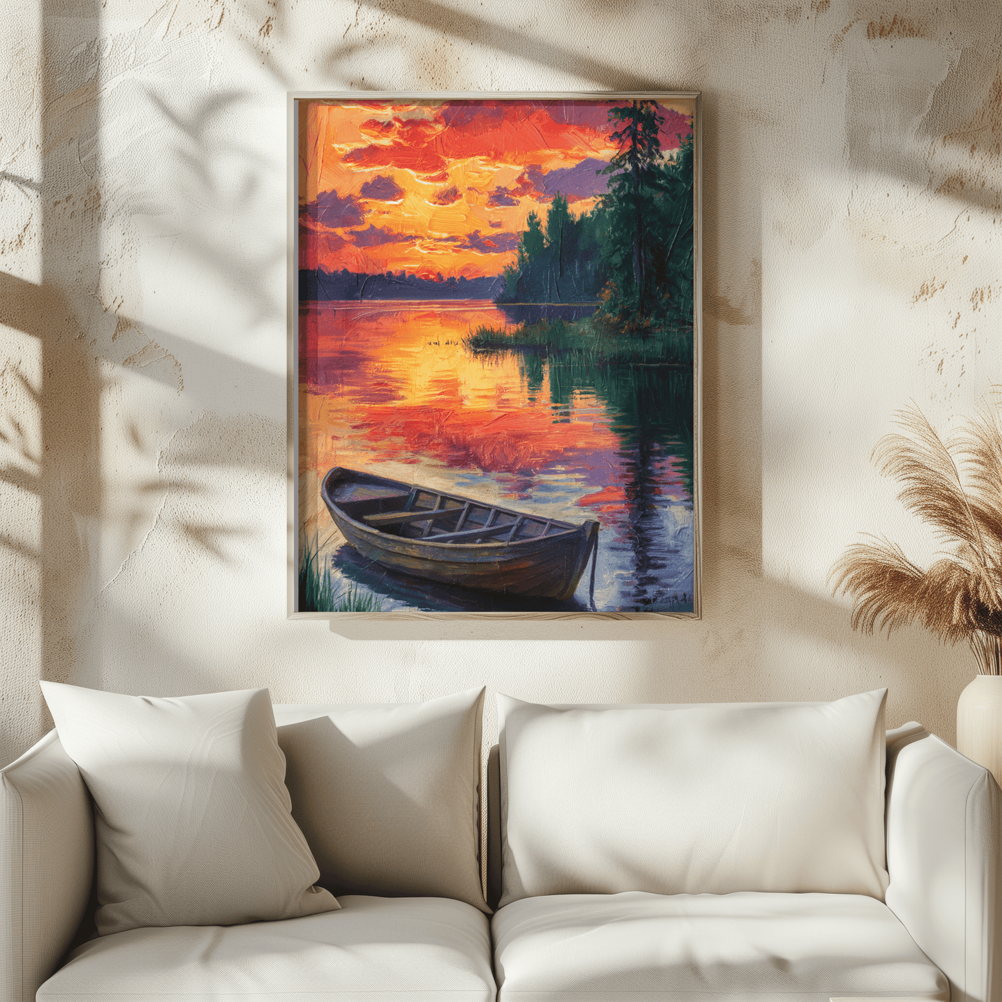 Wooden Boat At Sunset Poster