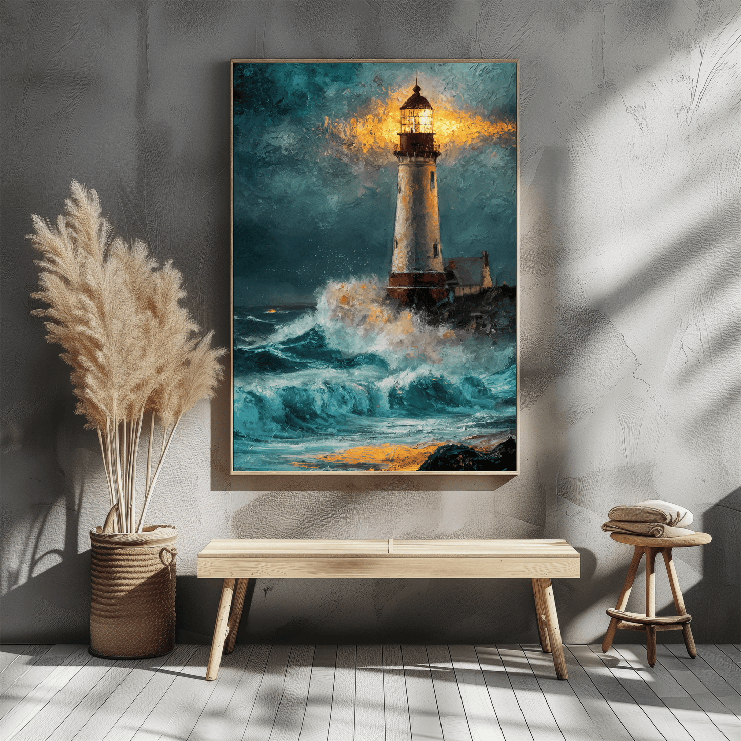 Lighthouse In Stormy Seas Poster